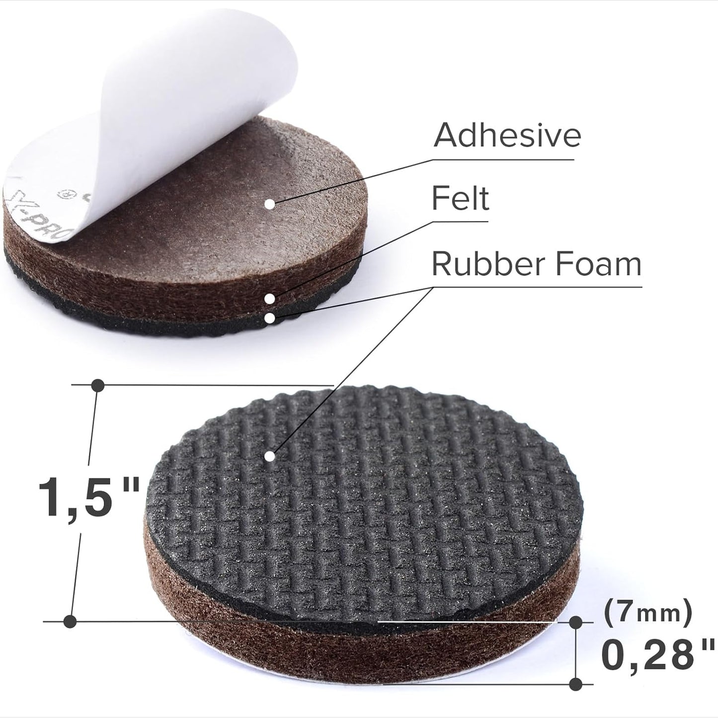 Non Slip Furniture Pads X-Protector - 8 PCS 1 1/2” - Premium Furniture Grippers - Self-Adhesive Rubber Feet for Furniture - Keep Furniture in Place!