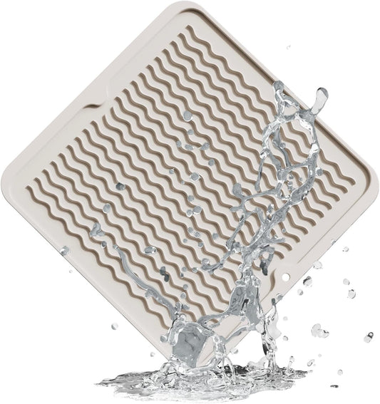 ZLR Silicone Dish Drying Mat for Kitchen Counter, Eco-Friendly Fast Dry Dish Mat, Easy Clean Multi Usage Drying Matt, Heat Resistant Trivet, 12" x 12" Middle, Cassava White