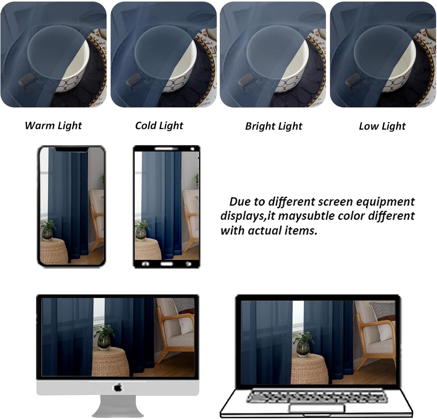 Chyhomenyc Sheer Valances for Windows 2 Pack, Small Window Curtains for Living Room Bathroom Cafe Laundry Basement, Modern Top Dual Rod Pocket Voile Curtain, 42W x 18L inches, Navy Blue