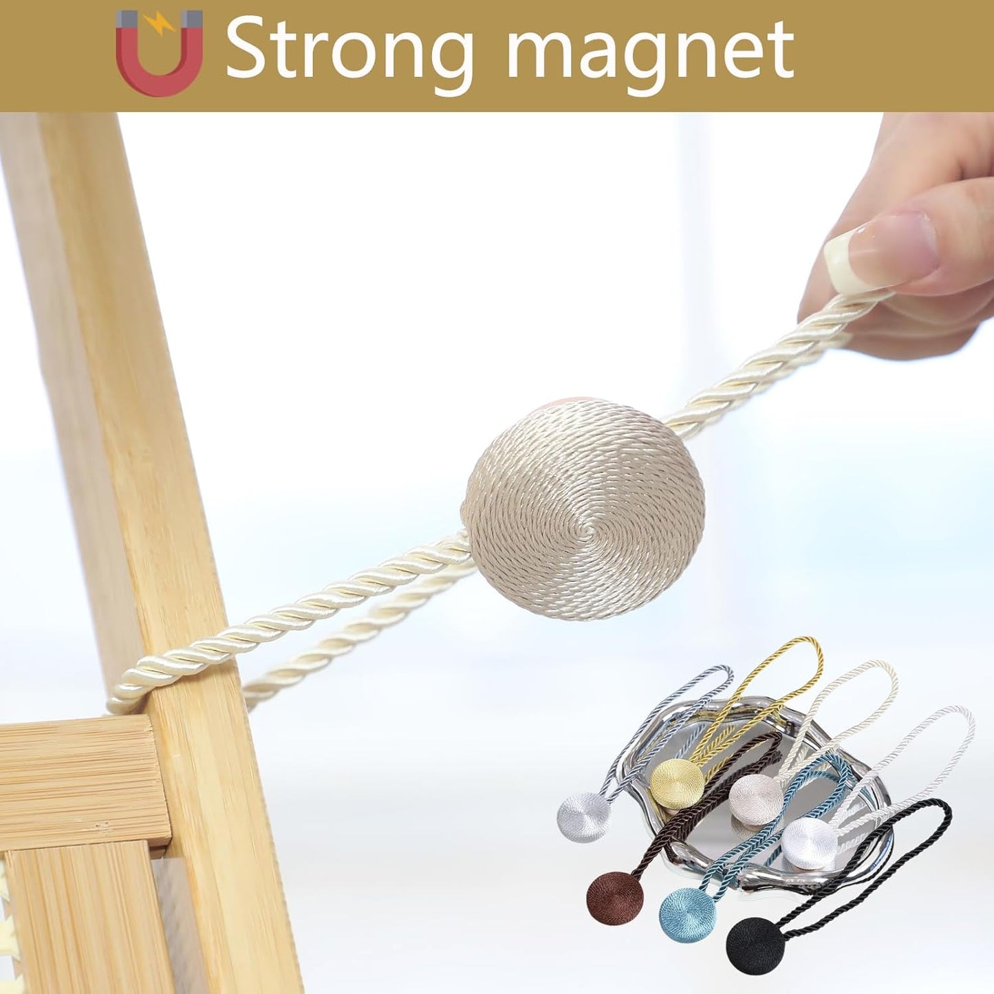 Magnetic Curtain Tiebacks - 12mm Magnetic Tie Backs for Curtains, Heavy Duty No Drill Curtain Holdbacks for Home/Office Windows Drapes, Elegant Gift-Ready Design 7 Colors (2, Beige)