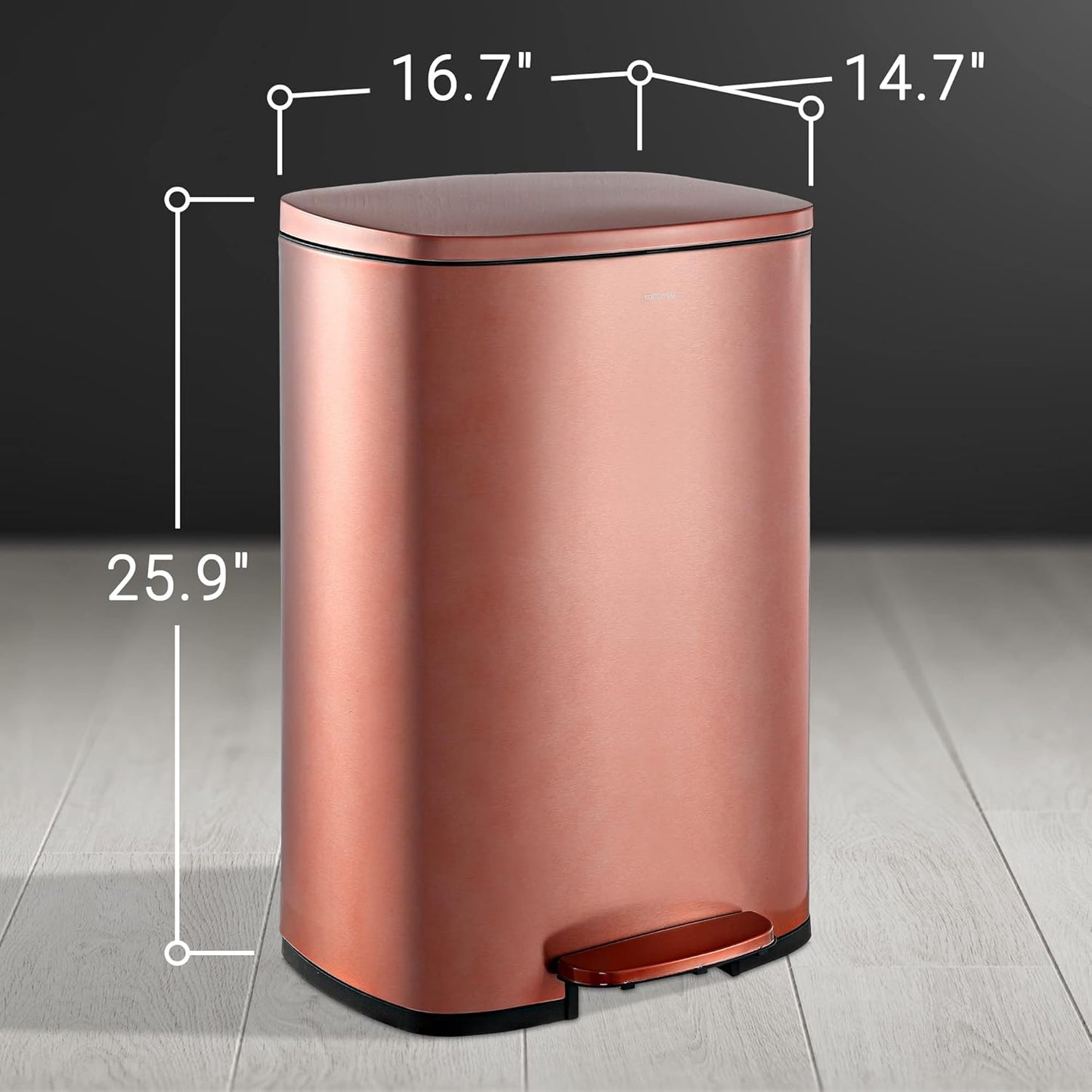 happimess HPM1006D Connor Rectangular Trash Can with Soft-Close Lid and Free Mini Trash Can, Modern Fingerprint Proof for Home, Kitchen, Office, Large:12.98 Gallon Small:1.3 Gallon, Rose Gold