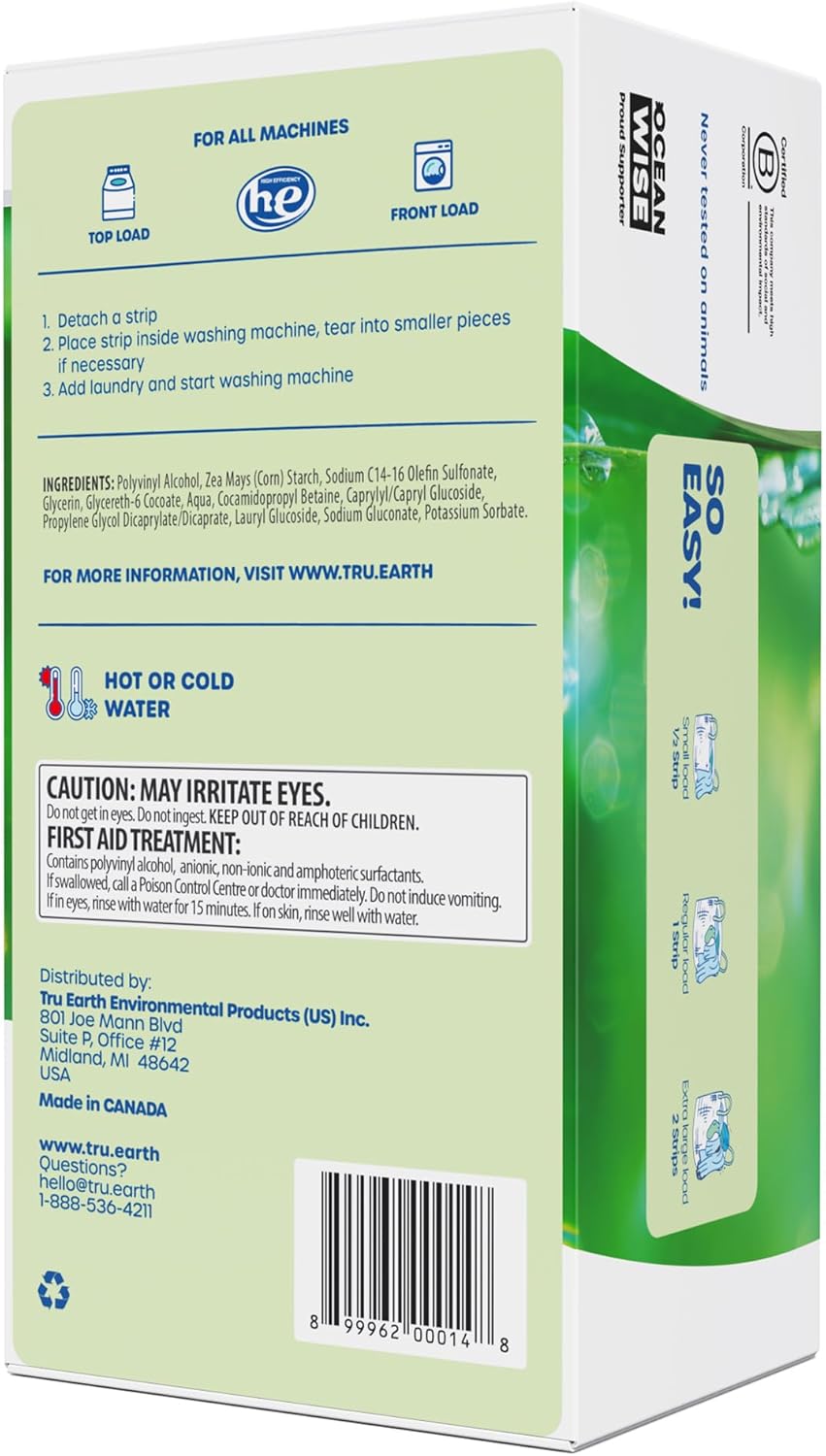 Tru Earth Compact Dry Laundry Detergent Sheets, Unscented - Up to 768 Loads (384 Count) - Paraben-Free - Original Eco-Strip Liquidless Detergent, Travel Sheets, Bulk