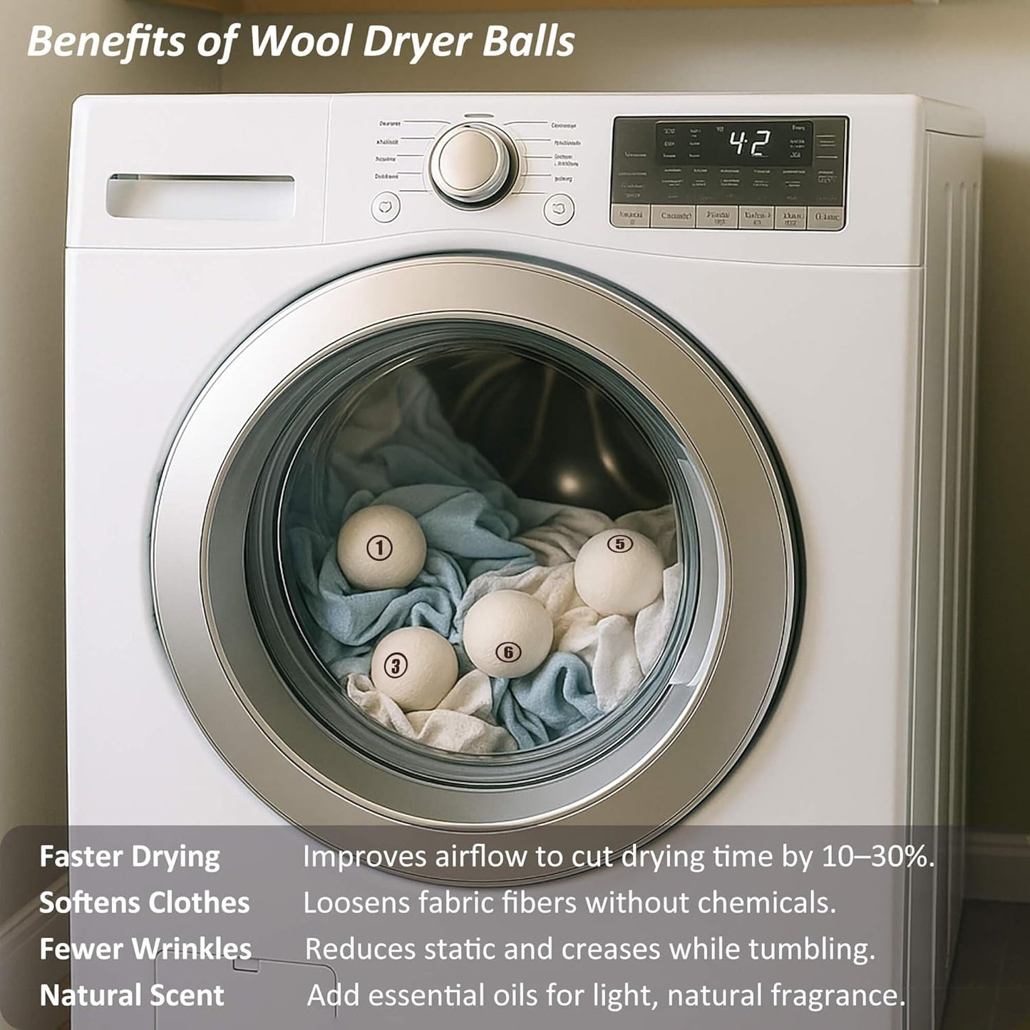 Sheep Wool Dryer Balls 12 Pack XXL(3.1") Premium Natural Fabric Softener, Reusable Laundry Dryer Balls for Reducing Drying Time, Static and Wrinkles, Eco-Friendly – 100% New Zealand Wool