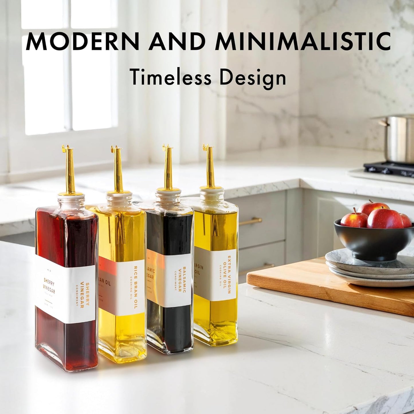 Glass Olive Oil Dispenser Bottle Set [2x12oz]: 36 Premium Gold Labels, Oil Dispenser for kitchen, Vinegar Bottle Set, Glass Dispensers for Soy Sauce, Syrup Bottles | Set of 2