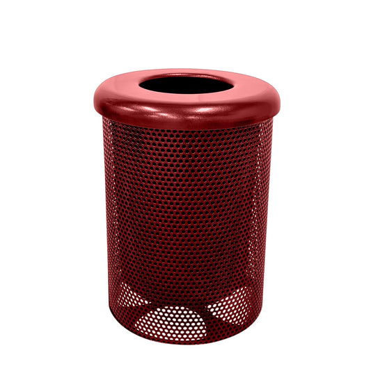 COATEDOUTDOORFURNITURE RFT-P-TXTBUR Heavy Duty Round Trash Receptacle with Flat Top, Liner Included, 32 Gallon, Textured Burgundy, Made in America