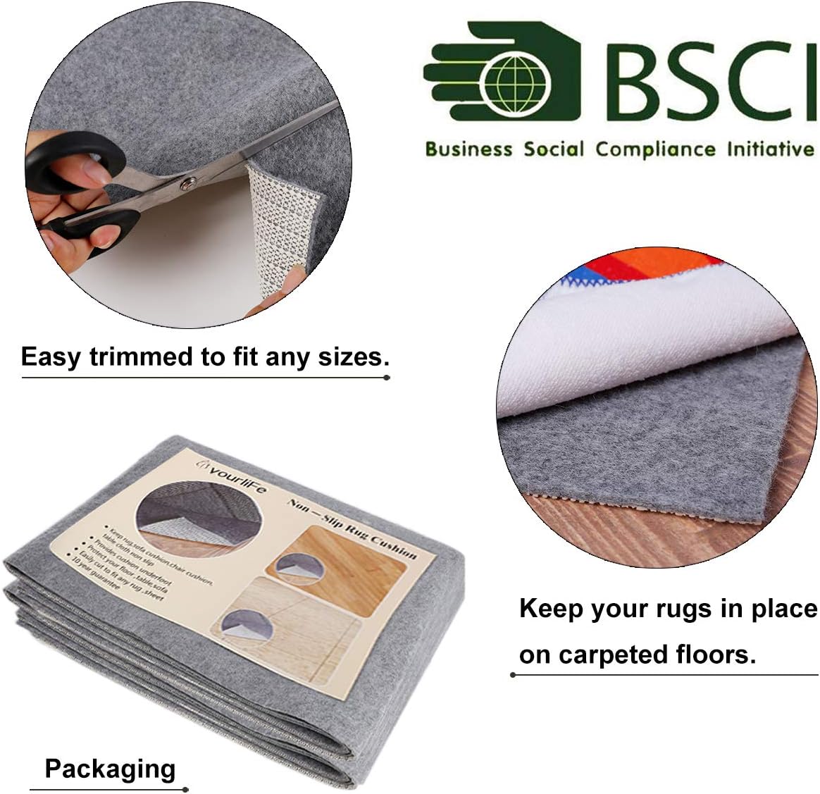 Non Slip Rug Pad Grippers - 5x7, 1/8" Thick, (Felt + Rubber) Double Layers Area Carpet Mat Tap, Provides Protection and Cushioning for Hardwood or Tile Floors