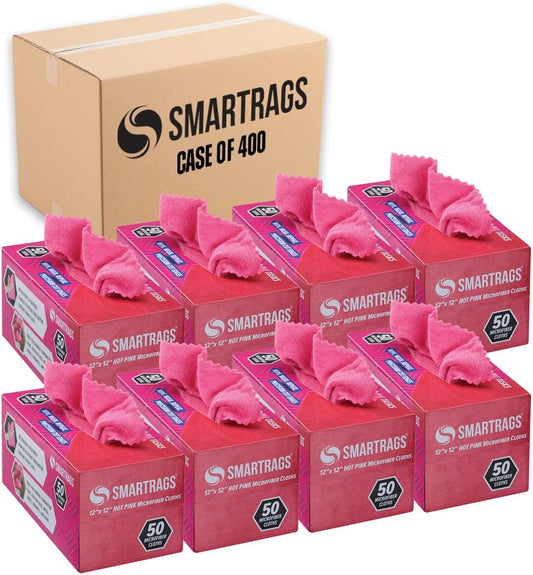 Arkwright Smart Rags in Box - (Bulk Case of 400) Lint Free Microfiber Cleaning Cloth, Scratch & Streak-Free, Dispensable Wash Towels for Cars, Window Glass, and Auto Shop, 12 x 12 in, Pink