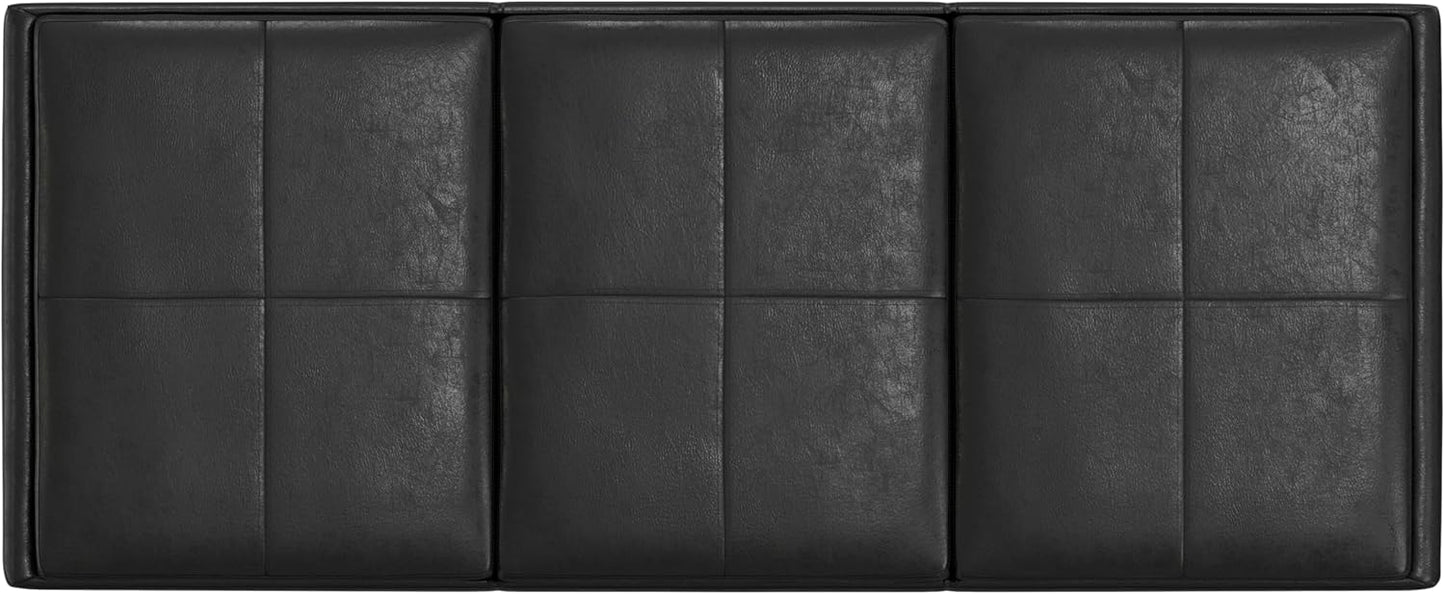 SIMPLIHOME Avalon 42 inch Wide Contemporary Rectangle Storage Ottoman in Distressed Black Vegan Faux Leather, Assembled, For the Living Room, Entryway and Family Room