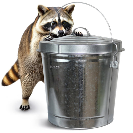 Plexon 10 Gallon Trash Can with Lid Outdoor Galvanized Metal Bucket with Locking Lid for Poultry Feed Bird Seed Storage Ash Garbage Trash Bin