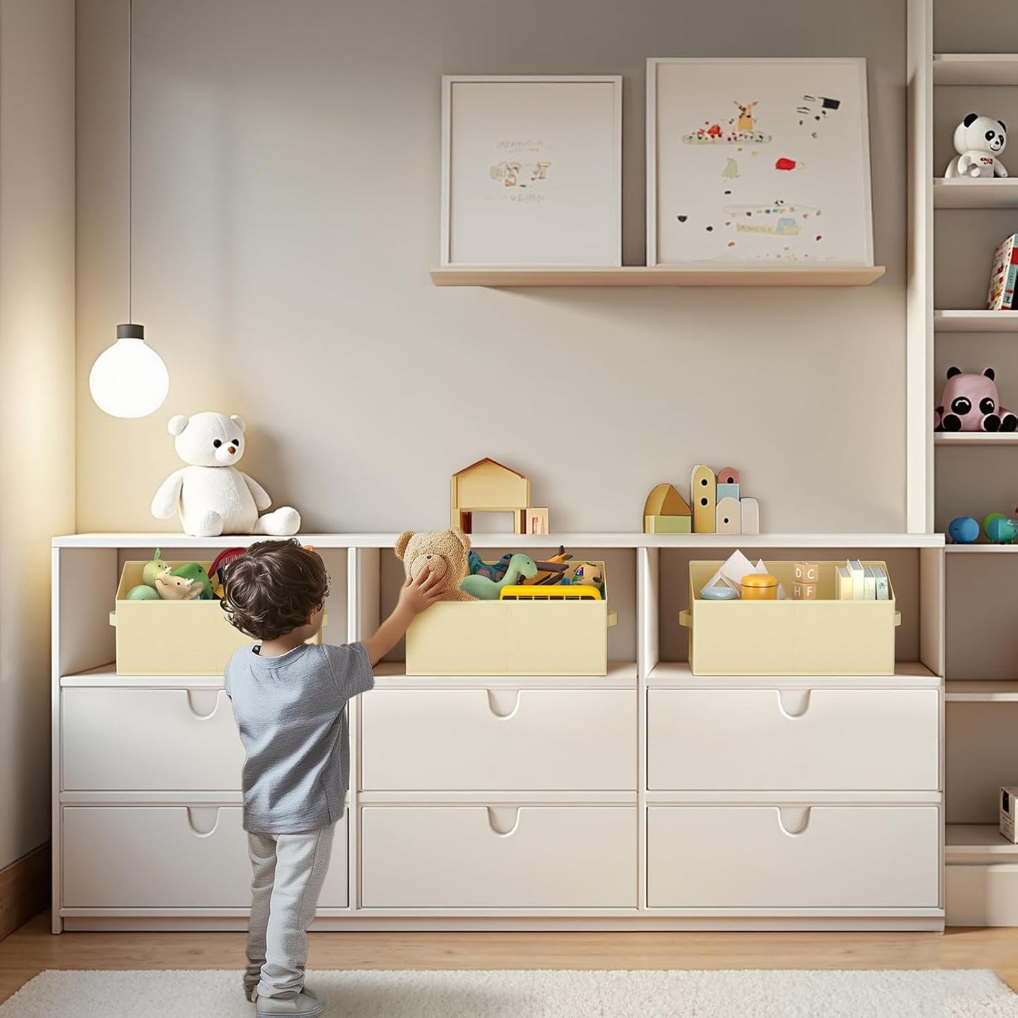 DIMJ Large Closet Storage Bins 8 Pack - Fabric Trapezoid Closet Organizer Bin, Foldable Storage Baskets for Shelves, Closet Shelf Organizer, Clothing Storage Box for Toys, Books, Towel, Clothes, Beige