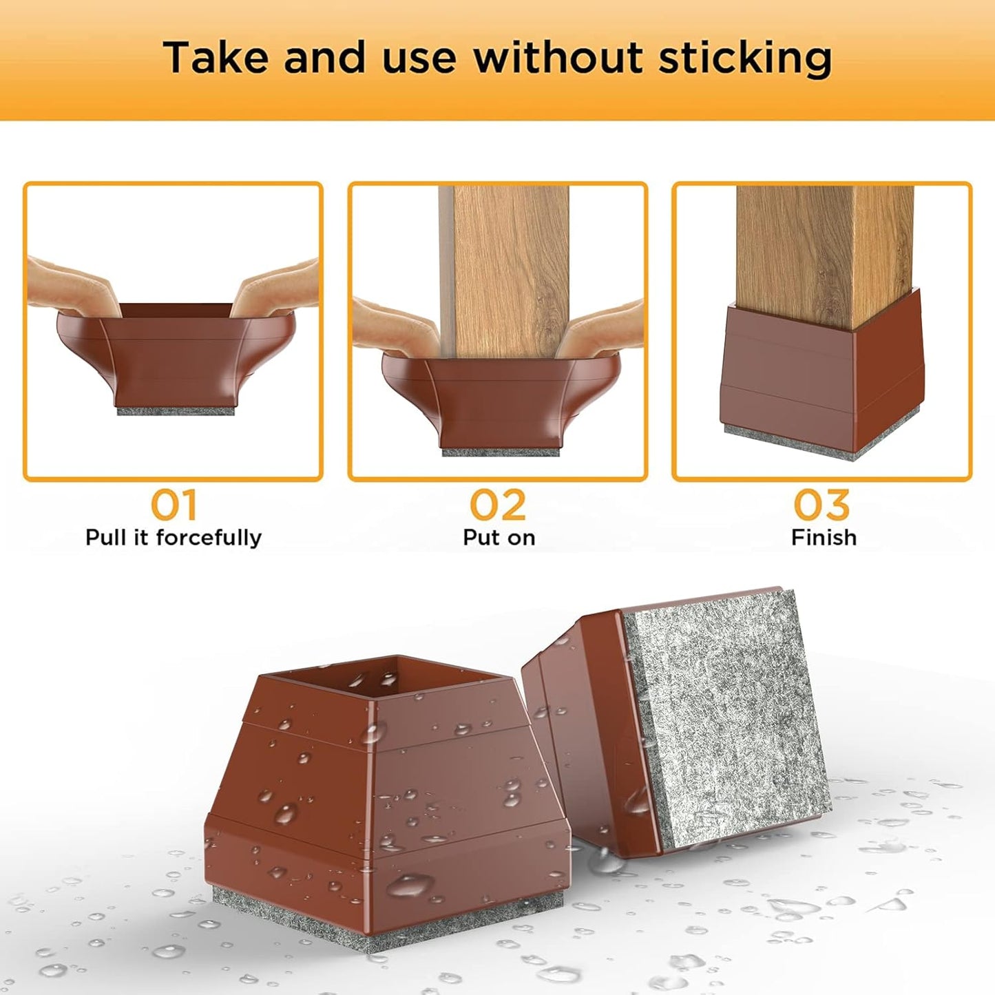 Square Chair Leg Protectors for Hardwood Floors, 16 Pcs Silicone Felt Furniture Leg Cover,(Brown 1 1/2").