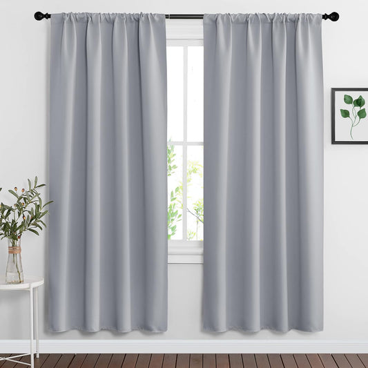 RYB HOME Blackout Curtains & Drapes - Light Block Thermal Insulated Privacy Window Covering for Bedroom Living Room Office, W 42 x L 72 inch, Silver Grey, 2 Panels