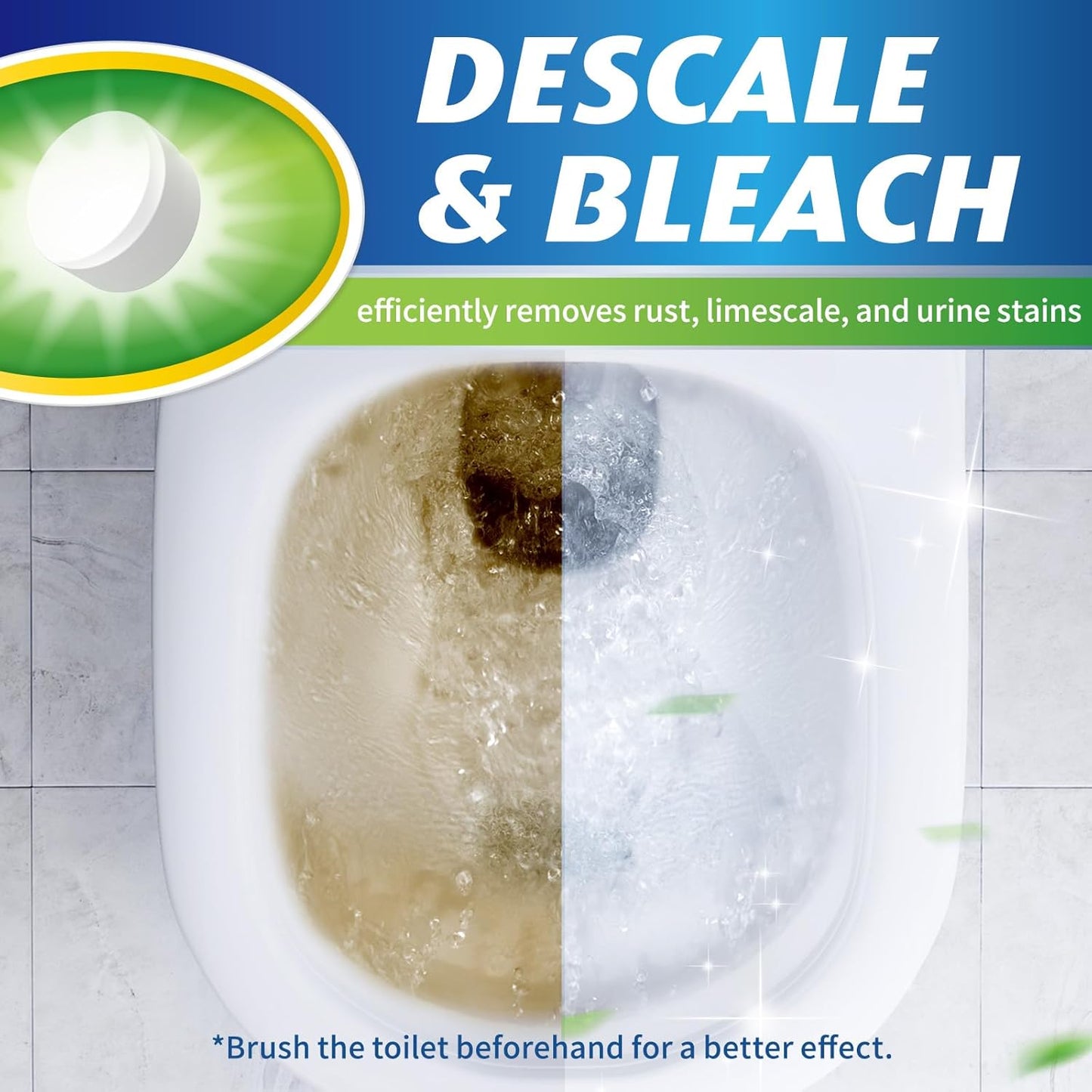 Toilet Bowl Cleaner Tablets - 40 PCS Automatic Bleach Toilet Cleaner Tablets, Slow-Releasing Deodorizing & Descaling, Powerful Bathroom Tank Cleaner