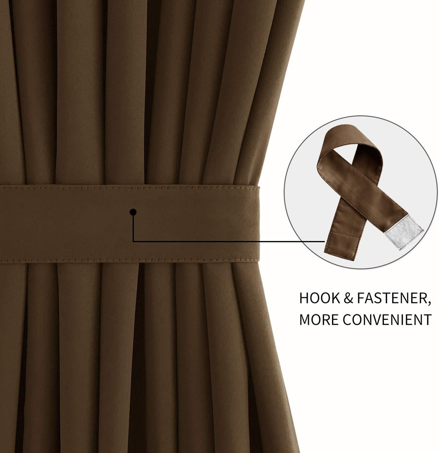 DWCN French Door Curtains – Rod Pocket Thermal Blackout Curtain for Doors with Glass Window, Kitchen and Patio Doors for Privacy, 54 X 40 Inch Length, 1 Curtain Panel with Tieback, Brown