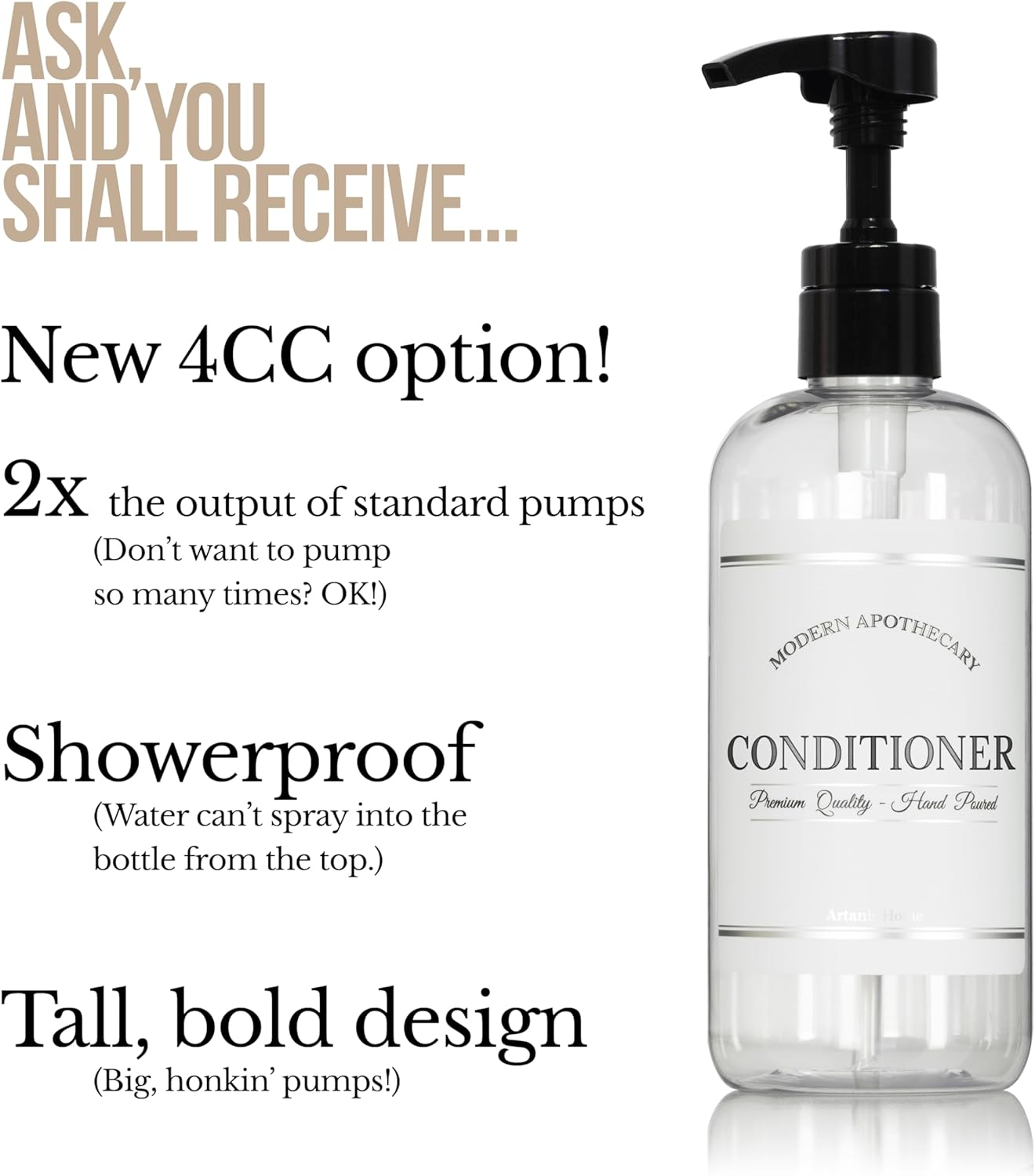 Clear Refillable Shampoo and Conditioner Bottles - Body Wash, Shampoo and Conditioner Dispenser - PET Plastic Shampoo Bottles Refillable with Pump - Waterproof Labels - 16 oz, 3 Pack