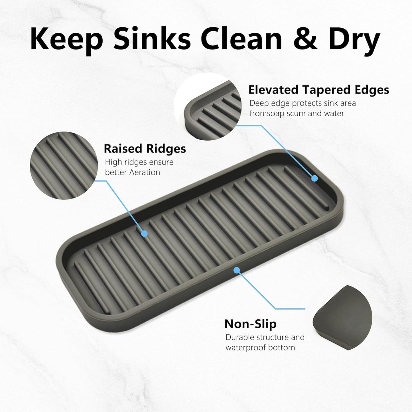 Gosmol Silicone Sponge Holder Kitchen Sink Organizer Tray Dish Caddy Soap Dispenser, Scrubber Spoon Holder,Dishwashing Accessories 2 Pack (Brown)