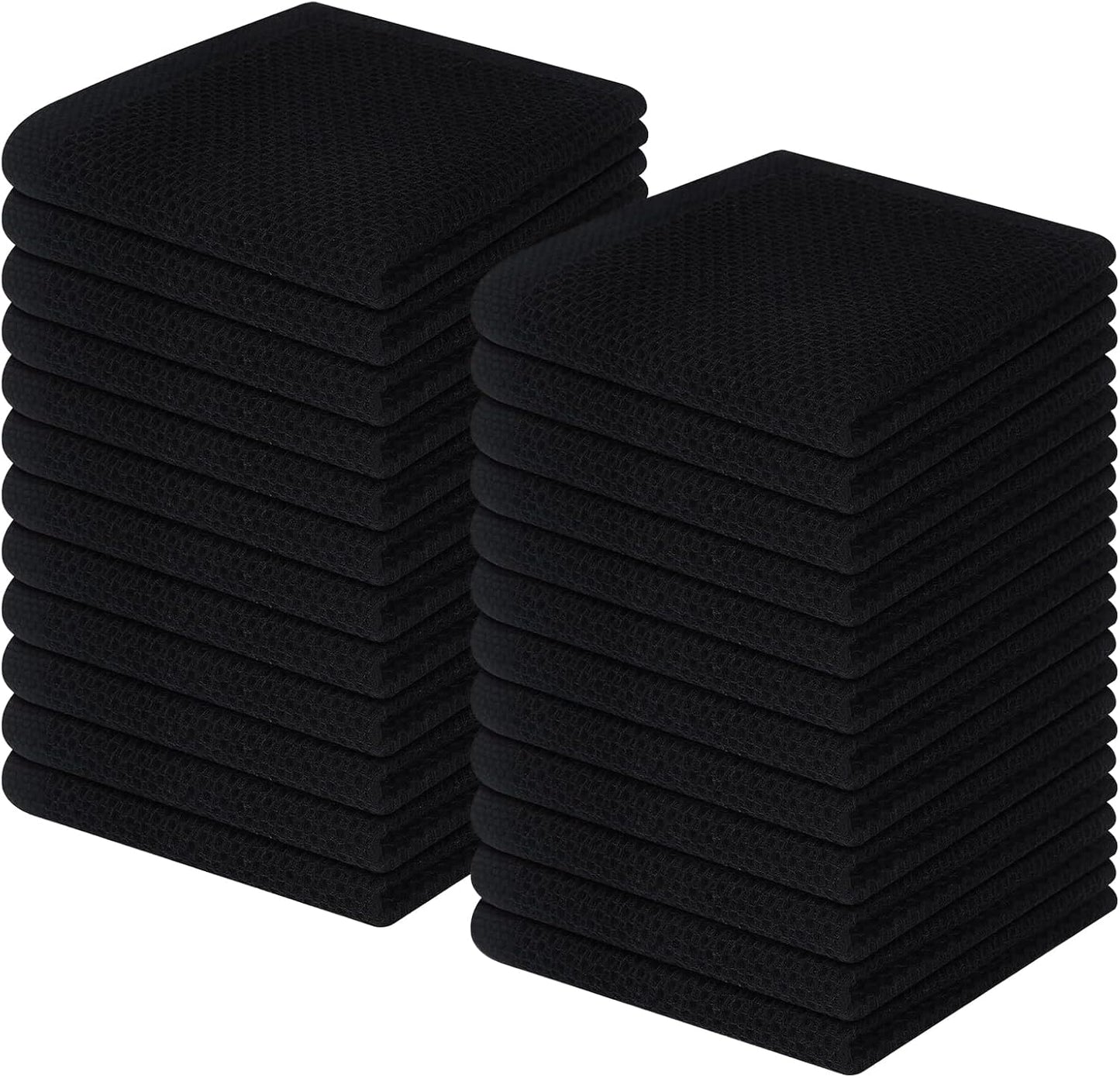 Homaxy 100% Cotton Waffle Weave Kitchen Dish Cloths, Ultra Soft Absorbent Quick Drying Dish Towels, 12 x 12 Inches, 24-Pack, Black