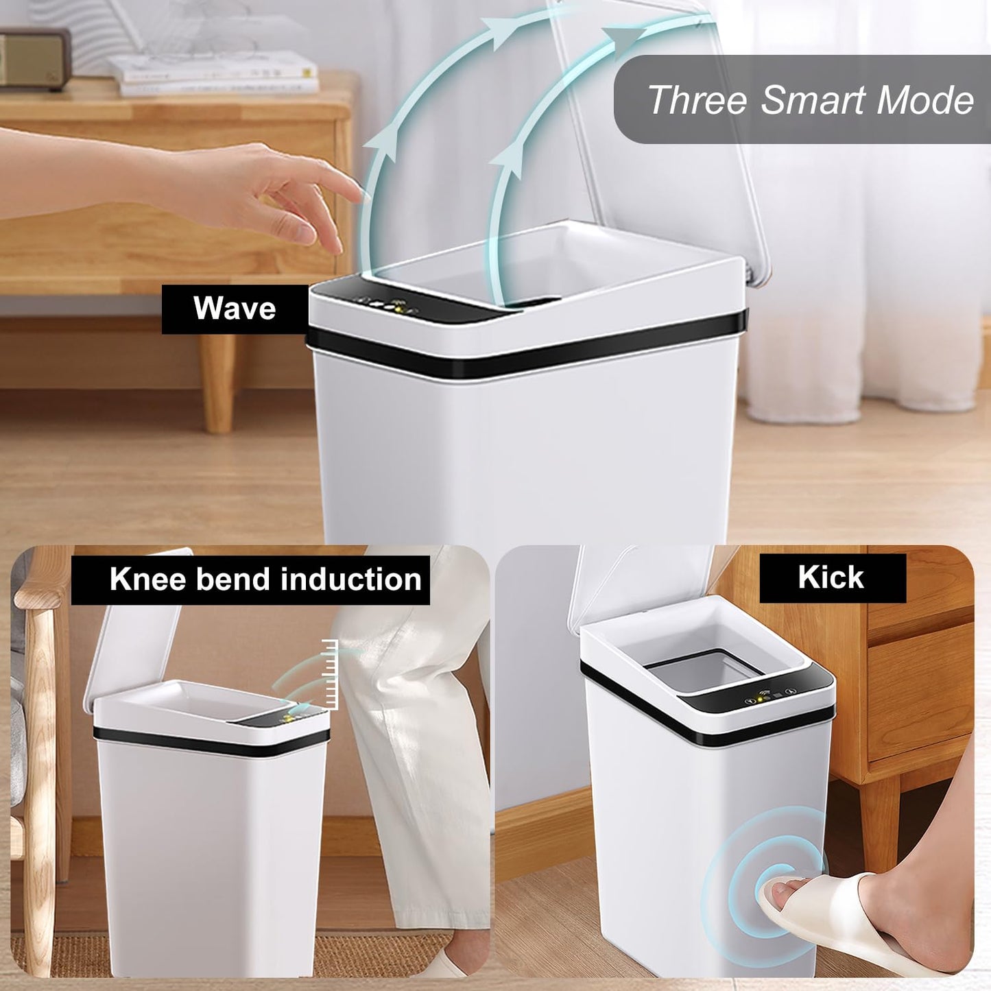Yatmung Skinny Trash Can Automatic Touchless - 4 Gallons Motion Sensor Bathroom Trash Can - Electric, Slim, Plastic - Narrow Garbage Can with Lid - Thin Smart Trash Bin - 15.5 Liters (White)