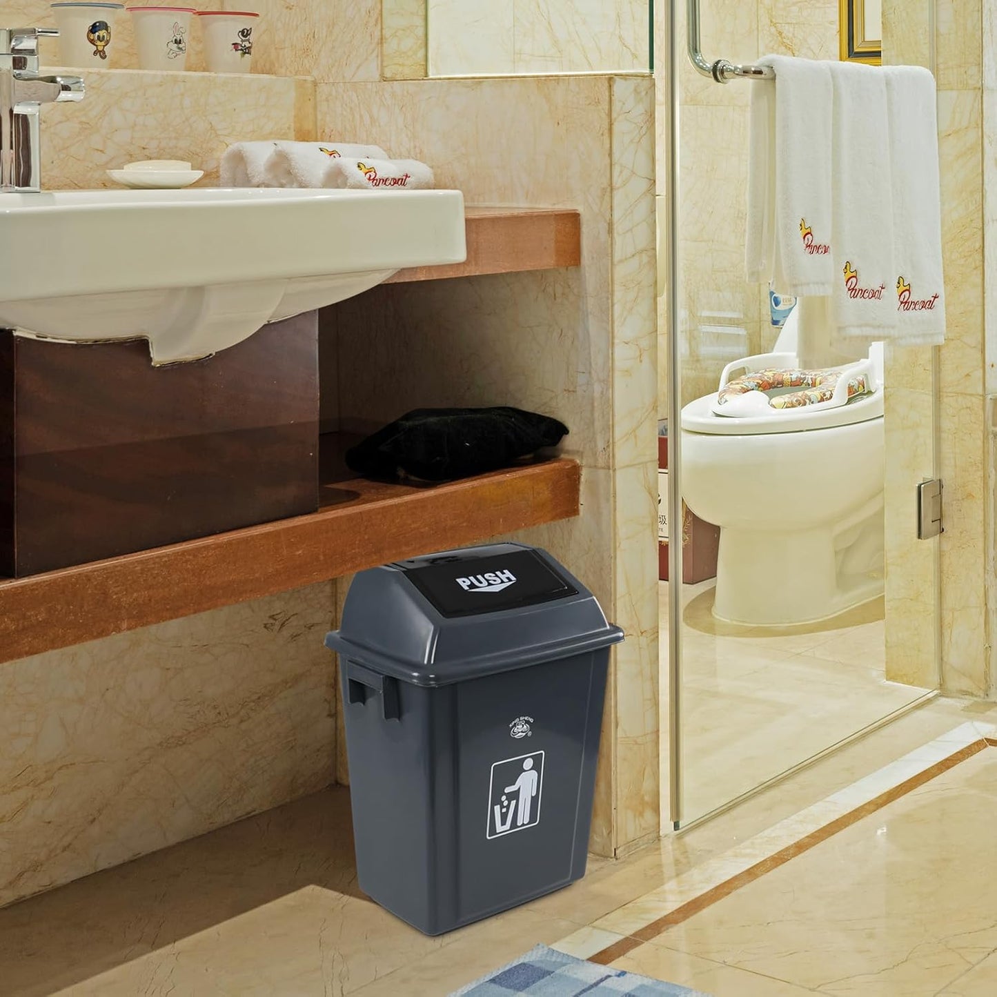 4 Packs 6 Gallon Small Garbage Bin with Lid, Plastic Kitchen Waste Bin, Grey