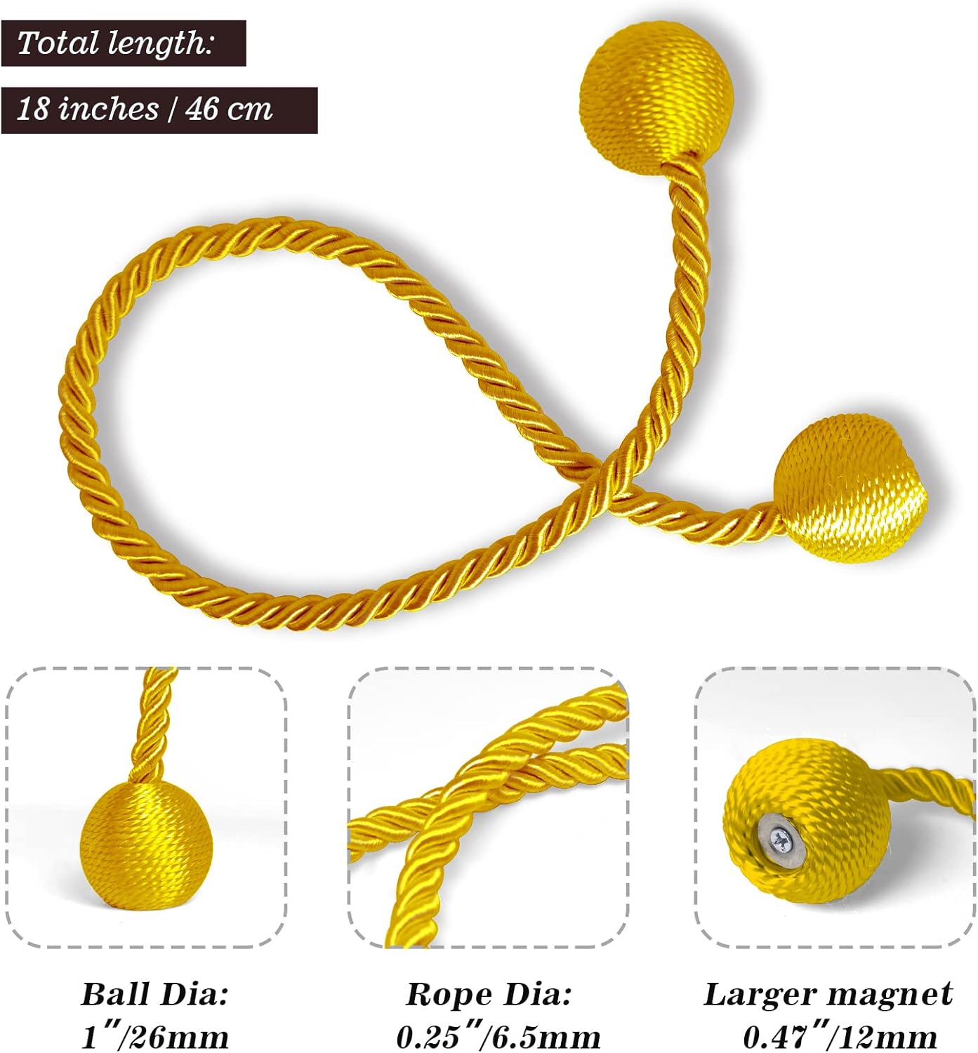 Hion Magnetic Curtain Tiebacks Golden 6 Pack, Curtain Tiebacks Buckles Holdbacks Holders Hooks Clip for Home Bedroom Office Decorative Thick or Thin Curtain