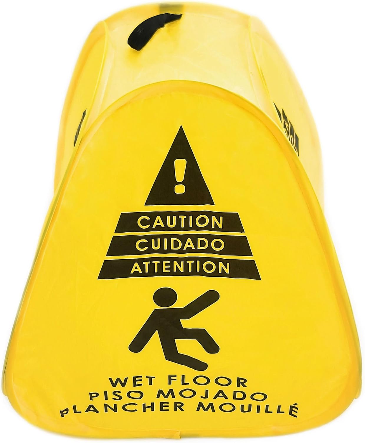 Kraken Sign Co - Pop-up Sign, Yellow 4-Sided Bilingual Trilingual English/Spanish/French Warning, Pop-up Caution Wet Floor Sign 16 inch for Restaurant, Commercial and Industrial Safety. Foldable, Portable, Durable (Yellow, 3 Pack)