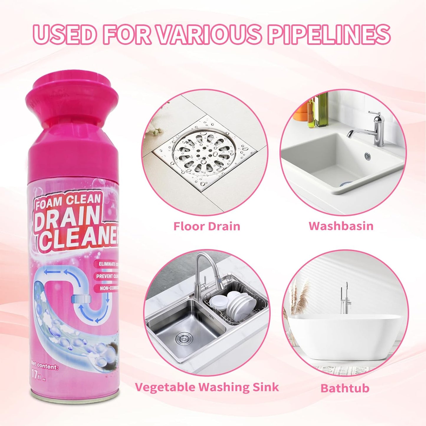 Foam Drain Cleaner, Drain Sink Cleaner and Deodorizer, Clog Remover for Kitchen, Sinks, Tubs (1 Pc)