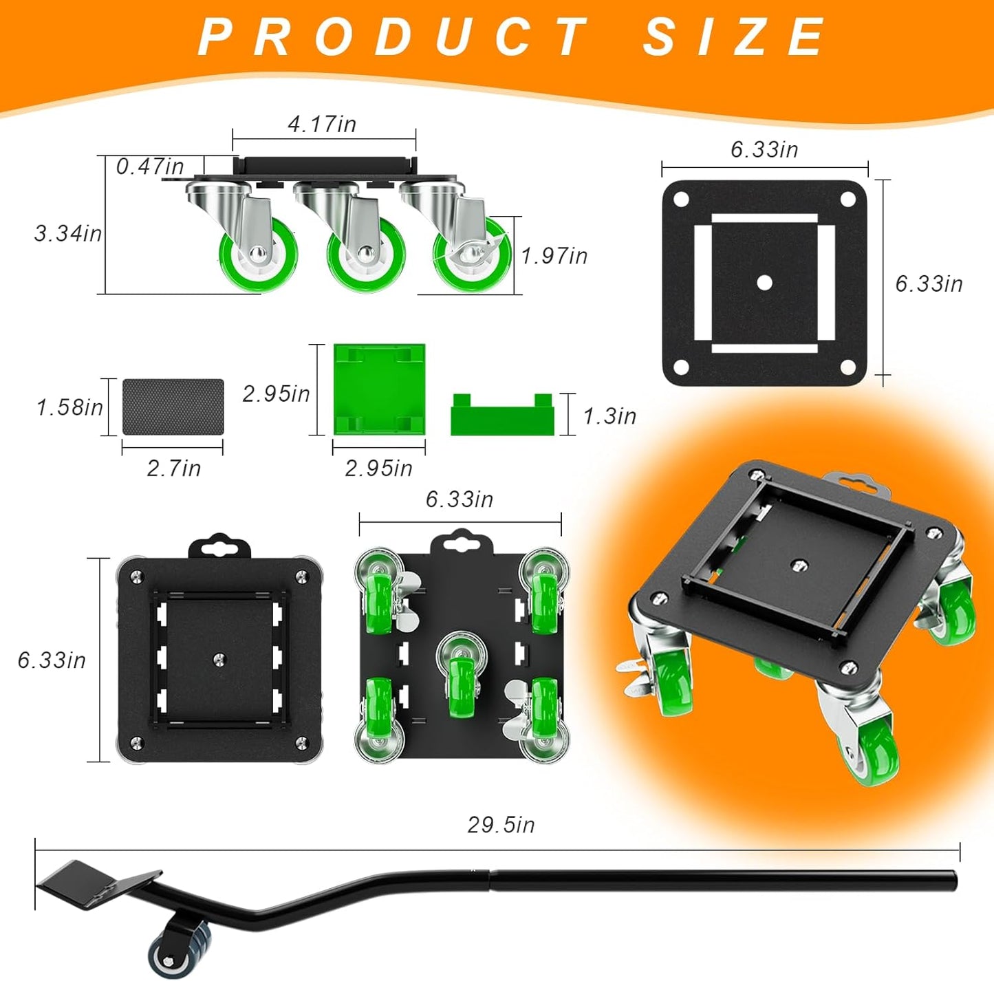 Furniture Dolly 5 Wheels Heavy Duty with Removable Side Guards,3307 Lbs Capacity,360° Rotating Wheels & Tail Brake,Furniture Movers Lifter Tool for Sofas,Beds, Appliances,–Stable,Safe,and Easy to Use