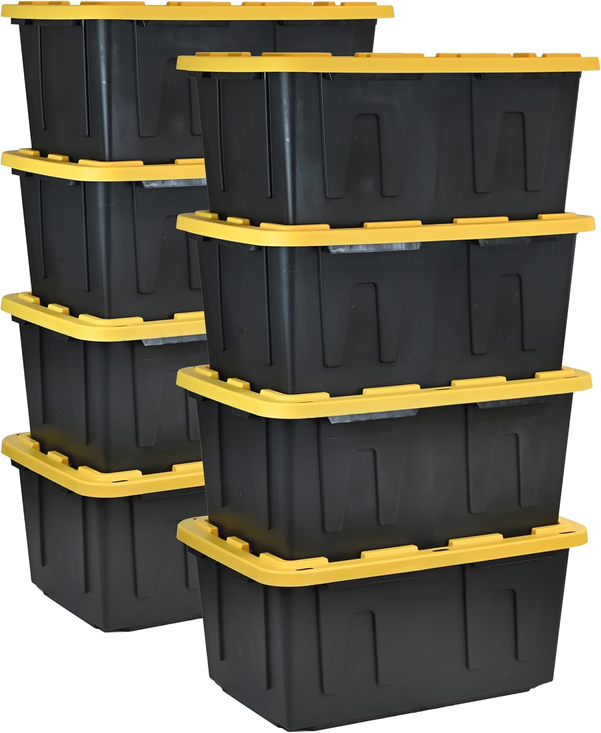 CX Black & Yellow®, Shelving Unit and Heavy Duty Storage Containers, Extremely Durable® (Shelf + 27 Gallon Container (8-Pack)