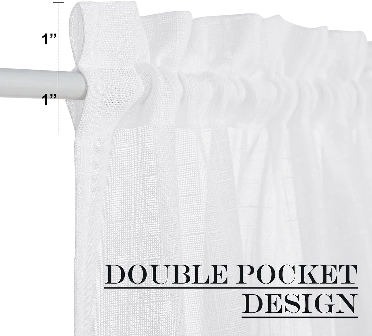 NICETOWN French Door Curtain Panel Linen Look Classroom Window Shade Sidelight Filtering 72 Inches White Sheer Curtains for Front Doors with Tieback, 36 Inches Wide, Sold in 1 PC