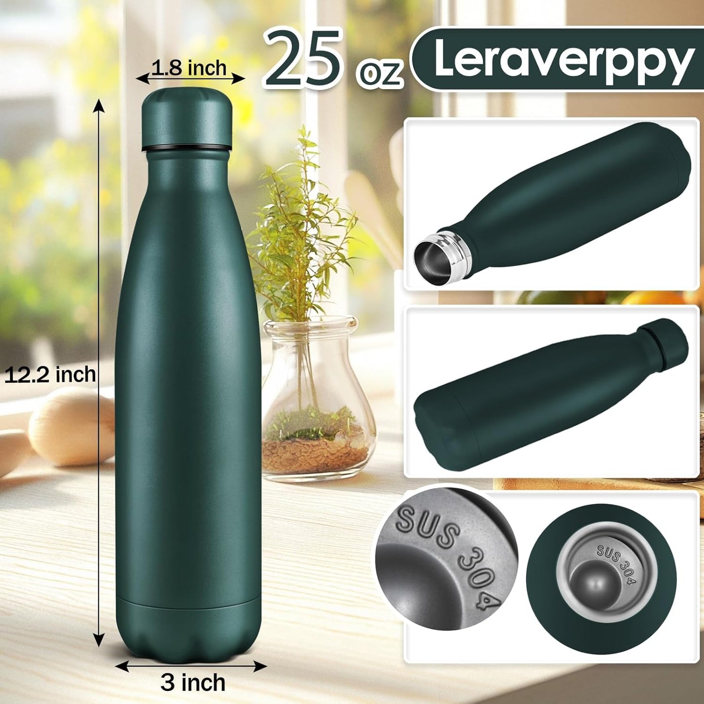 25oz Cola-Bottle Shaped Stainless Steel Leak-proof Water Bottle,Double Wall Vacuum Insulated Metal,Travel Mug For Sports Indoors & Outdoors,BPA-Free Kids Flasks,Army Green(1 Pack)