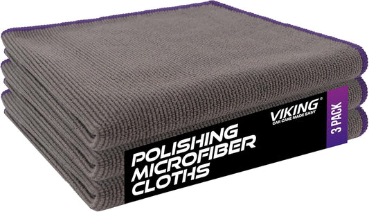 VIKING Microfiber Cleaning Cloth for Car Detailing Kit, Polishing Towels, Car Wax Removal Cloths, Grey, 16 inch x 16 inch, 3 Pack