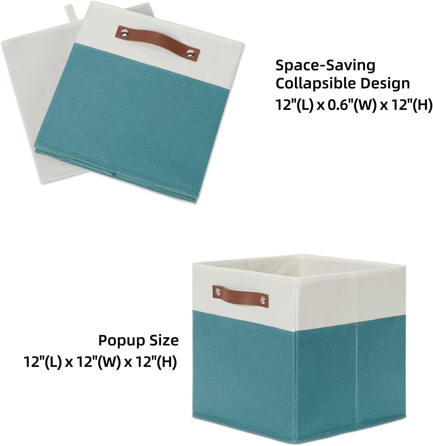 HNZIGE Storage Cubes Bins for Organization Set of 4, Fabric Storage Cube 12 x12, Collapsible Storage Bins Basket Cube with Handles, Canvas for Organizing Shelf Home Nursery(Teal White)