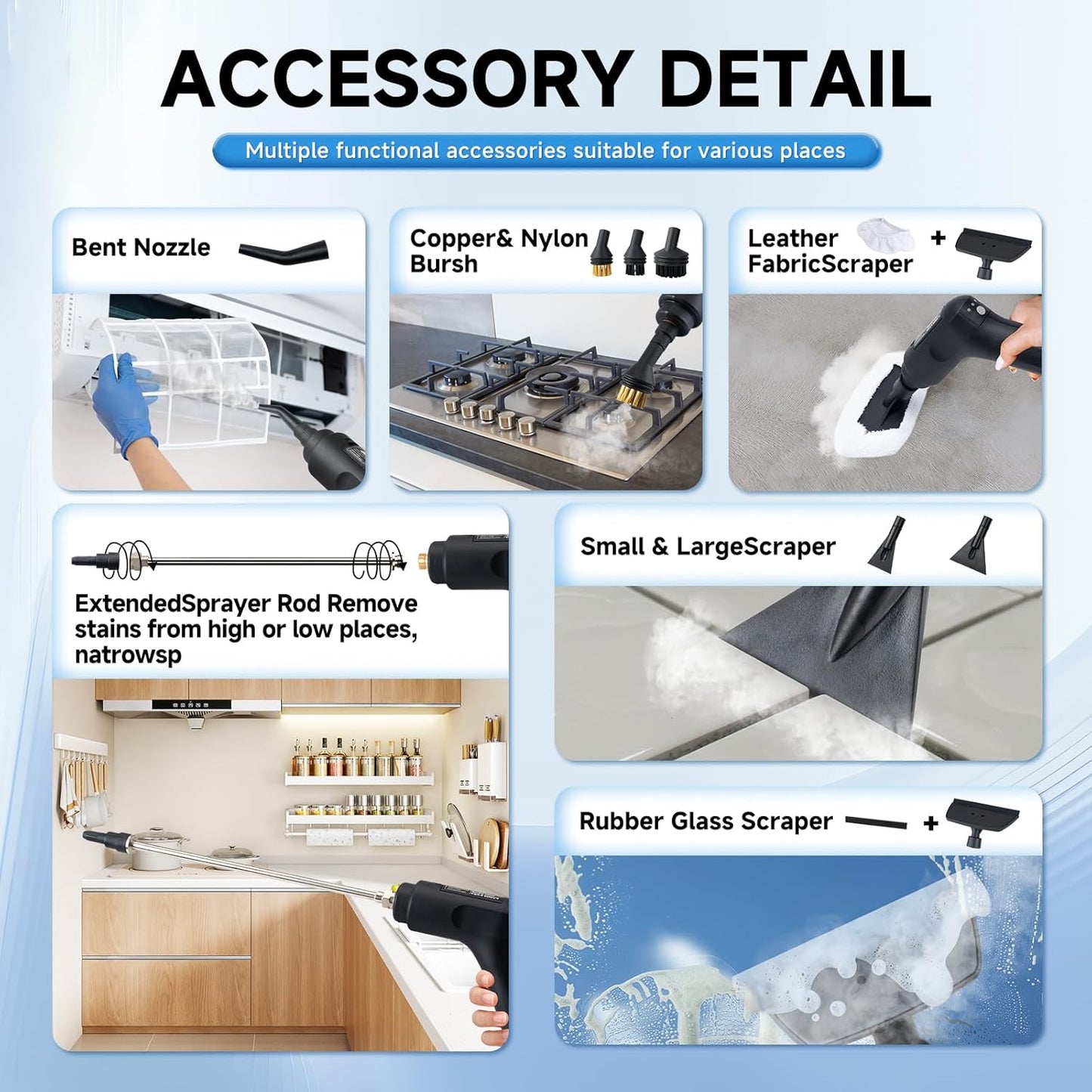 Steam Cleaner, 3-Level Adjustable Handle, 1500W Steam Cleaner for Home, 15s Heat-Up, Portable Steamer for Cleaning Car, 47.04oz Tank, 16 Pcs Accessories for Dirt, Grout, Couch, Furniture, Grease,Tile