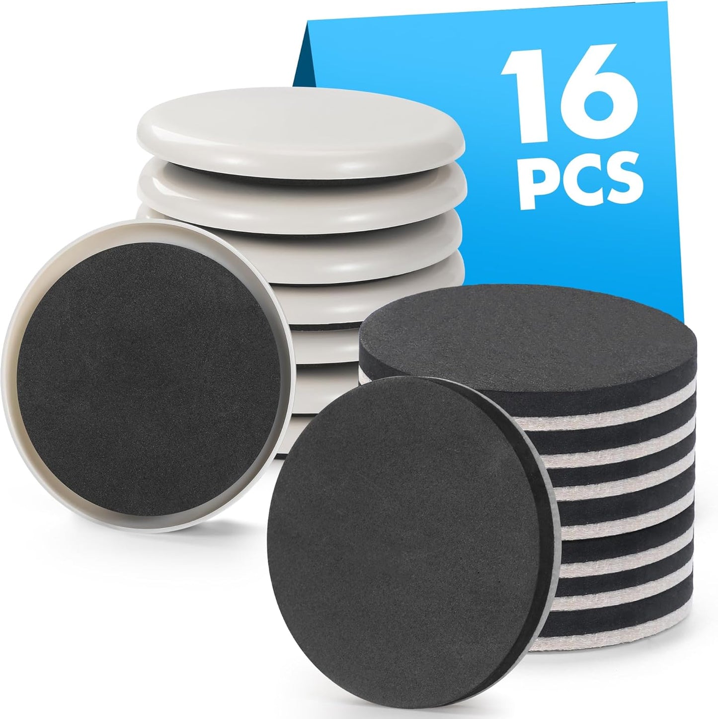 16-Pack Furniture Sliders for Hardwood Floors & Carpet, Save 80% Effort, Safely and Easily, The Glide Tool Set for Heavy Furniture and Appliances, Reusable Moving Pads (8 Plastic & 8 Felt)