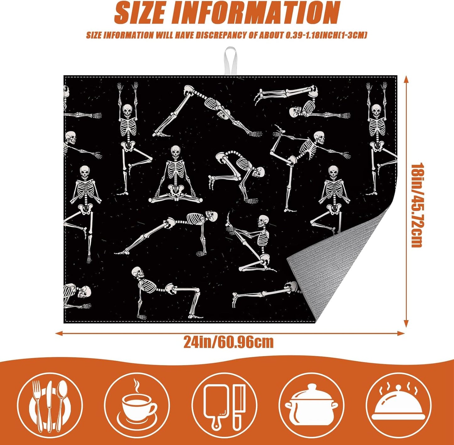 Funny Skull Yoga Dish Drying Mat for Kitchen Counter Microfiber Absorbent Dish Kitchen Drying Mat Draining Reusable Washable for Dishes/Utensils/Counterto