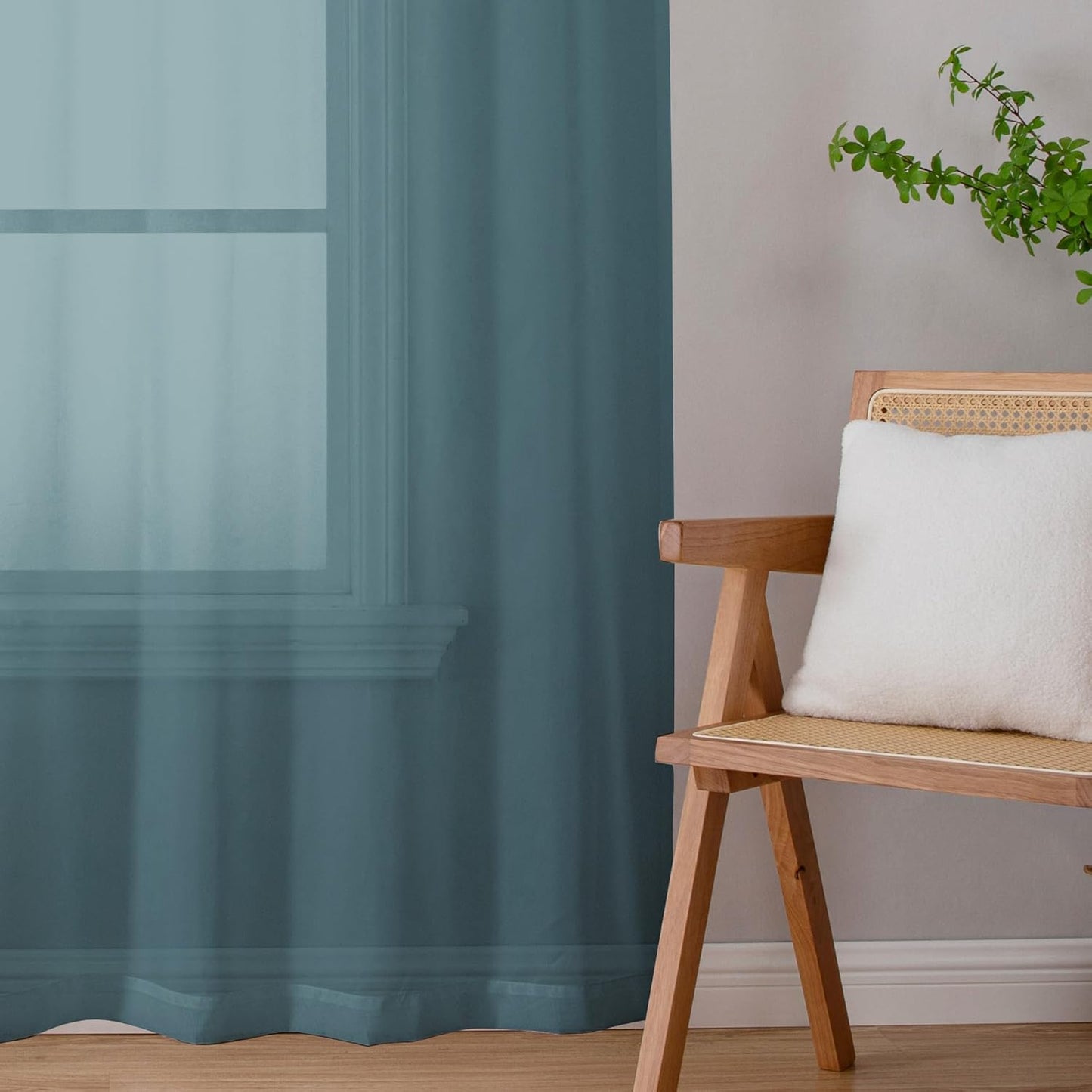 Chyhomenyc Sheer Stone Blue Curtains 90 inches Long 2 Panels, Light Filtering Soft Airy Solid Elegant Voile Window Treatment Drapes for Bedroom Living Room Wedding Party Decor, 42 Wx90 L Inches