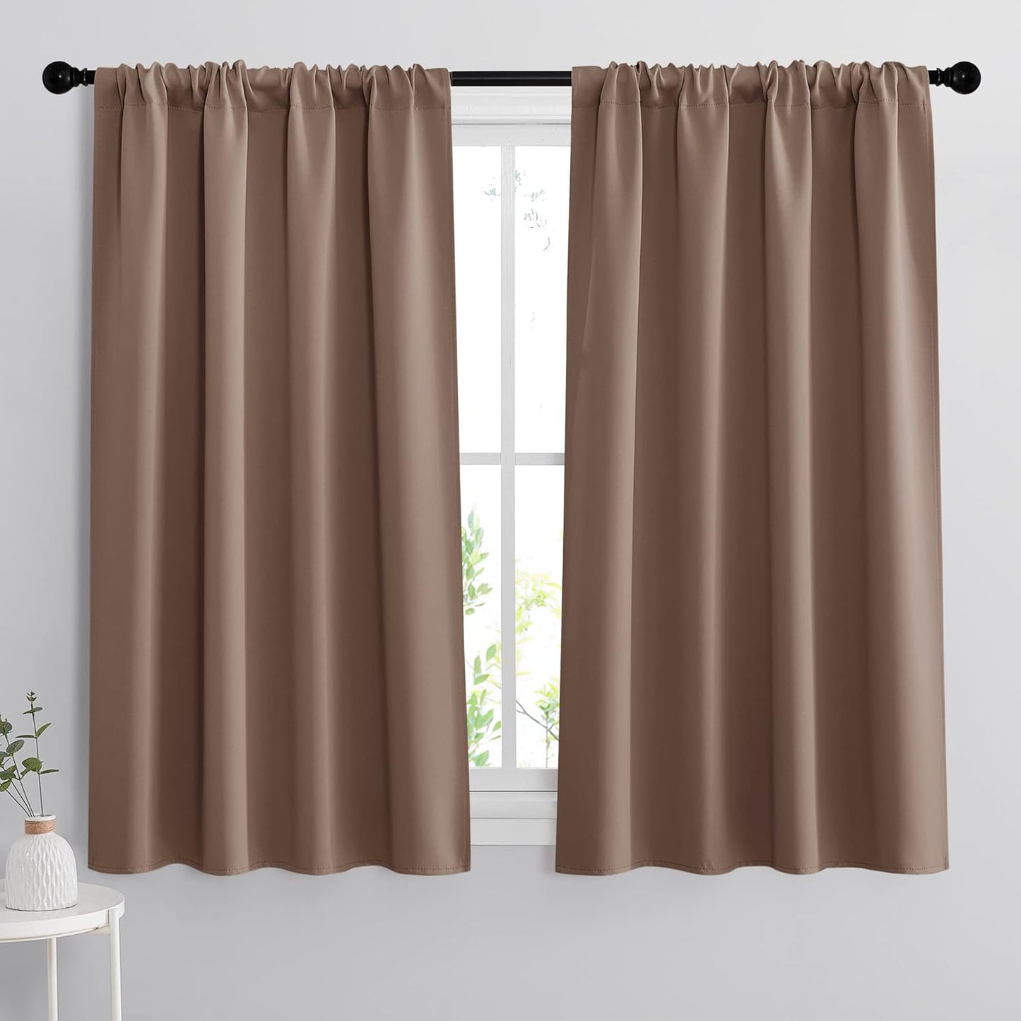 RYB HOME Bedroom Balckout Curtains - Small Window Decoration Solid Insulated Drapes Energy Efficiency Drapes for Kitchen Home Office Dining, Width 42 x Length 45 inch, Mocha, 2 Panels