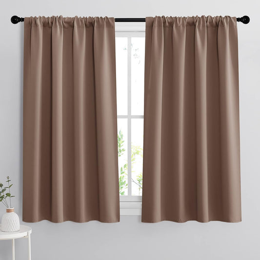 RYB HOME Bedroom Balckout Curtains - Small Window Decoration Solid Insulated Drapes Energy Efficiency Drapes for Kitchen Home Office Dining, Width 42 x Length 45 inch, Mocha, 2 Panels