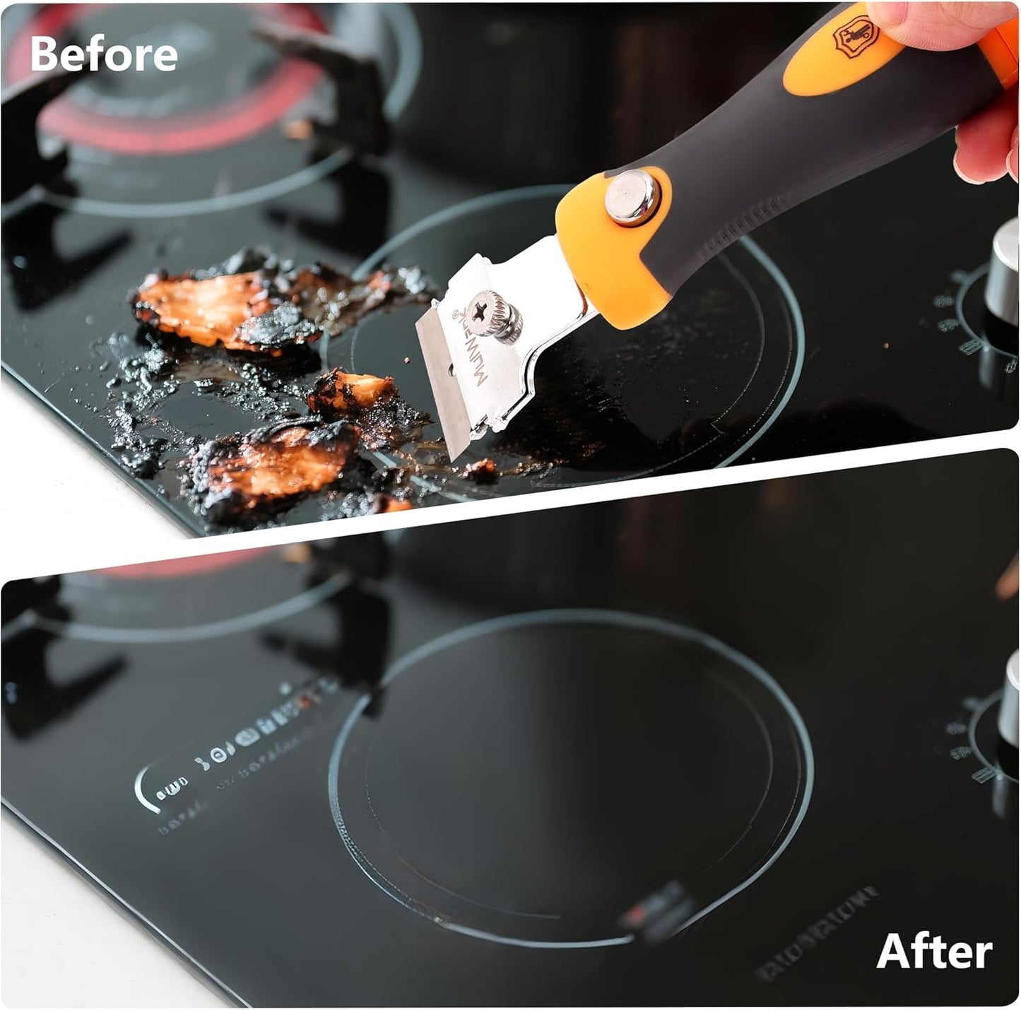 MulWark Razor Blade Scraper, 4 Handles Razor Scraper Set With Extra 24pcs Blades Heavy Duty Paint & Glass Scraper Tool With Extendable Handle for Windows, Oven Cleaning & Surface Prep