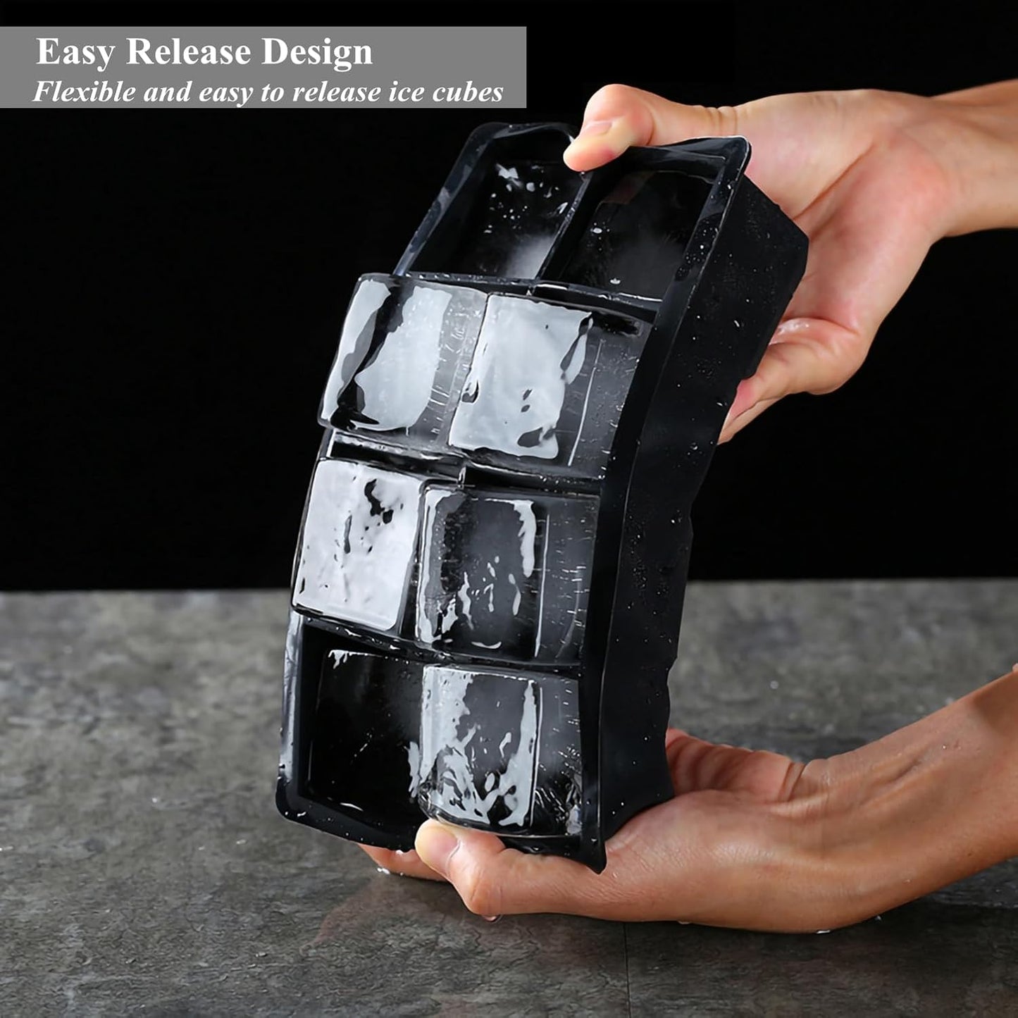 Bangp Large Ice Cube Tray for Whiskey,2 Pack Stackable Big Ice Cube Molds Make 16 Big Whiskey Ice Cubes,Easy Release Square Ice Cube Maker for Cocktails,Whiskey,Soups and Frozen Treats