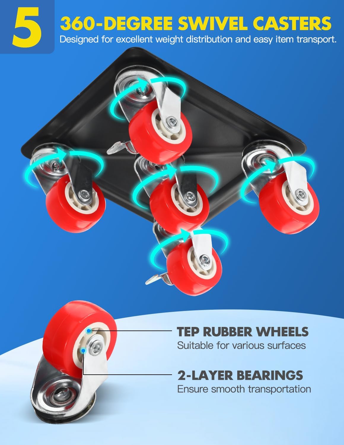 1200 lb Capacity - Heavy Duty Furniture Movers with Wheels and Moving Dolly, Includes Furniture Lifter Jacks Tool Set, Gliders, Sliders, 5 Rollers Casters Cart. Easily Move Furniture, Piano, Equipment