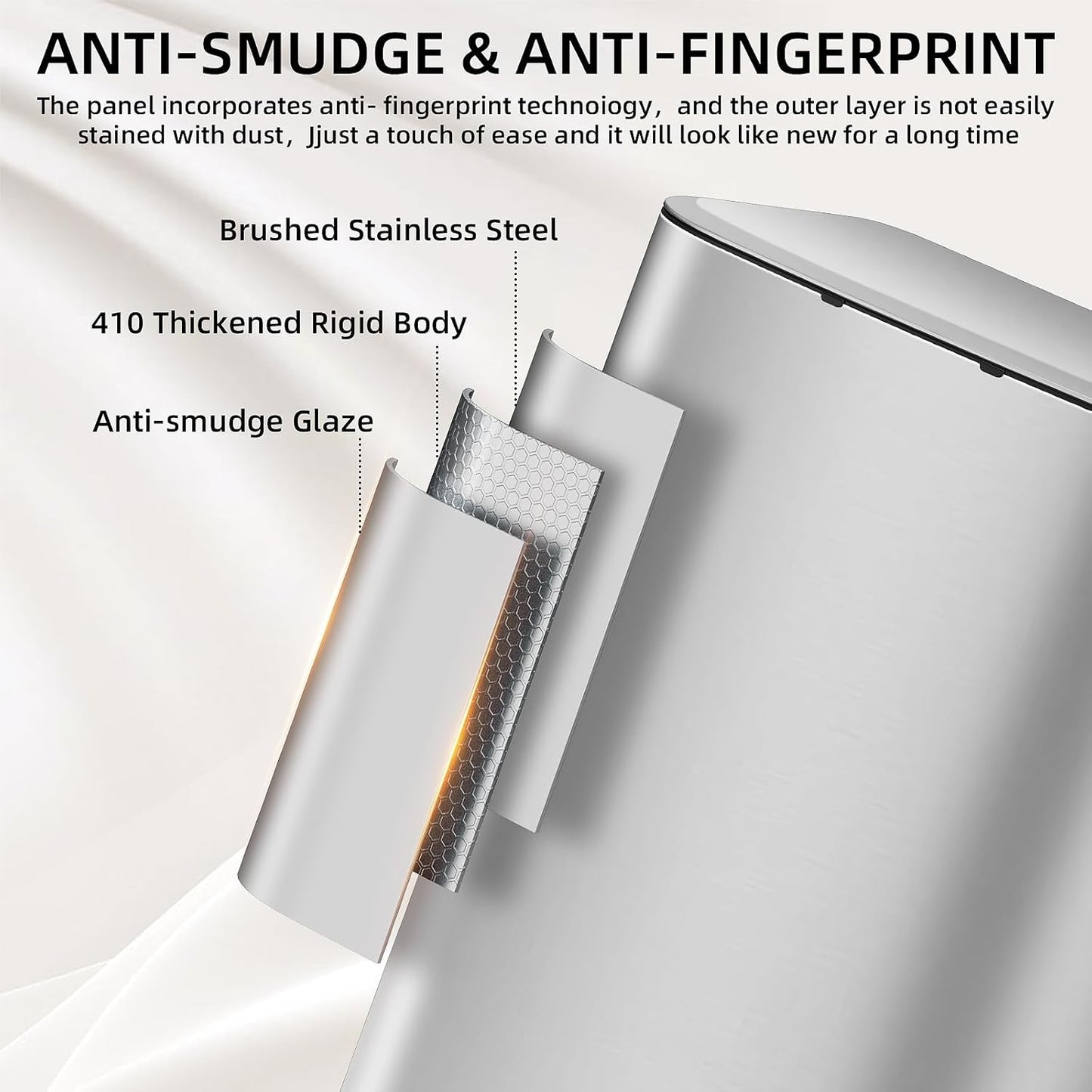 KUK 16 Gallon Kitchen Trash Can with Lid, Heavy Duty Hands-Free Stainless Steel Commercial Step Trash Bin with Removable Inner Bucket, Pedal Rubbish Bin for Home Office and Kitchen, 60L/16Gal