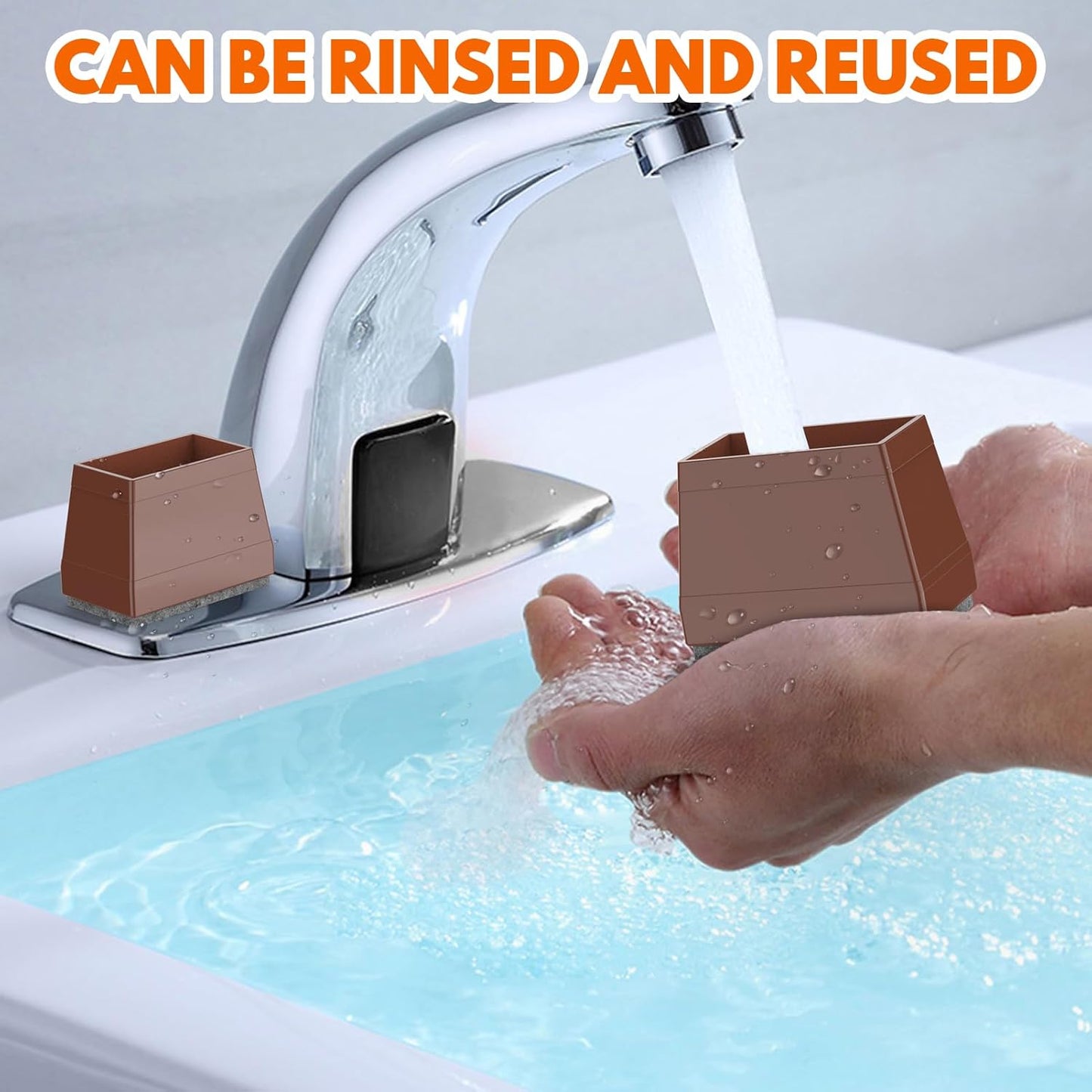 Rectangle Chair Leg Protectors for Hardwood Floors,16 PCS Silicone Covers to Protect Wood Tile Floors Felt Pads Furniture Leg Caps Reduce Noise. Easy to Move.(Brown,1.5 x 3 Inch,Rectangle)