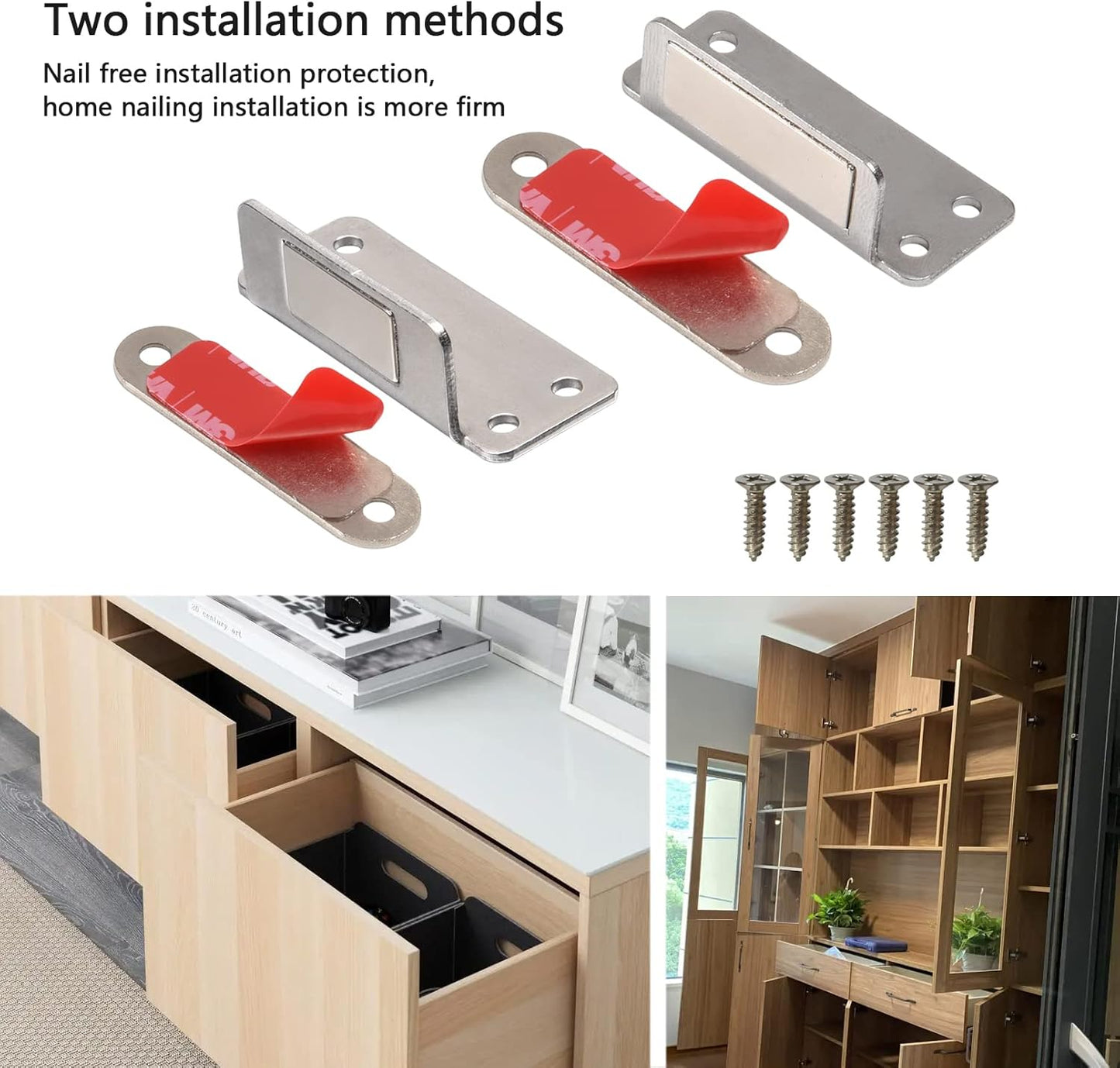 Mousike Double Magnetic Door Catch，60lb Stainless Steel Cabinet Door Magnets with Strong Magnetic for Kitchen Cupboard Wardrobe Closet Cabinet Door Drawer Latch (6Pack)