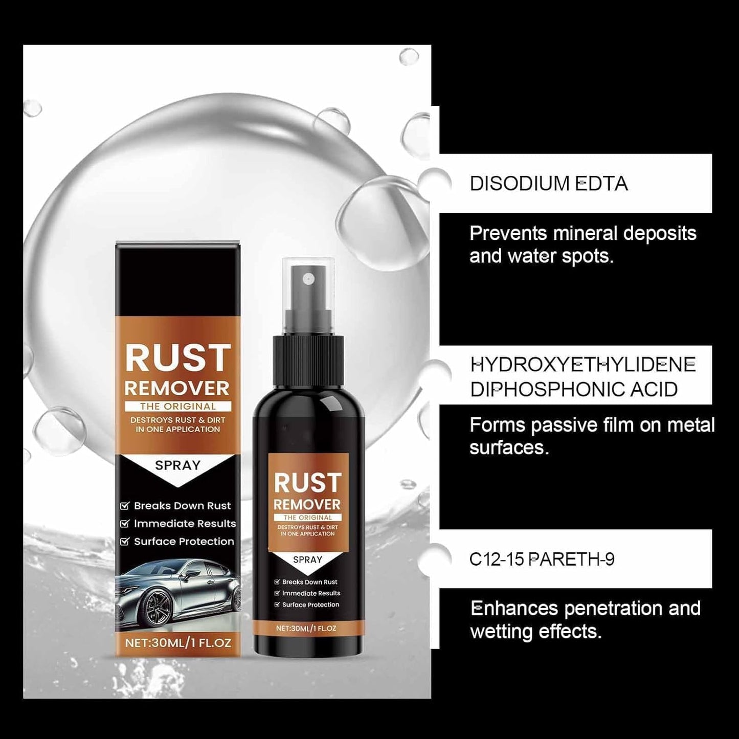 3 Pcs Nexa Rust Remover Spray, 2025 Upgrade Rust Remover for Metal, Car Scratch Remover, Iron Stain Cleaner for Multiple Surfaces,for Heavy Duty Rust Dissolver for Metal, Tools, Cars, Chains