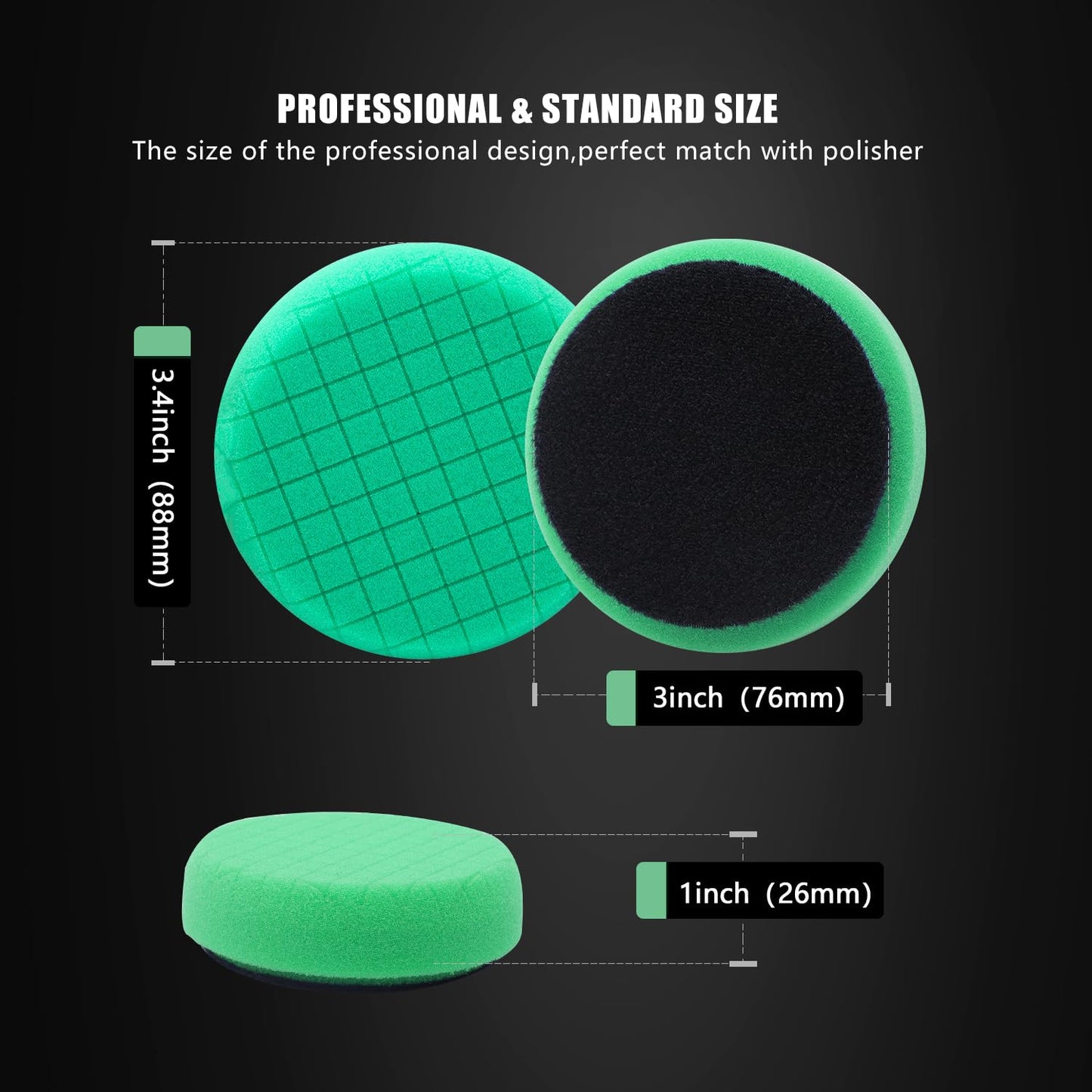 Green Heavy Cut Pad, Buffing Polishing Pads, SPTA 1Pc 3.5 Inch Face for 3 Inch 80mm Backing Plate Compound Buffing Sponge Pads for Car Buffer Polisher Compounding, Polishing and Waxing -FPTSS3G