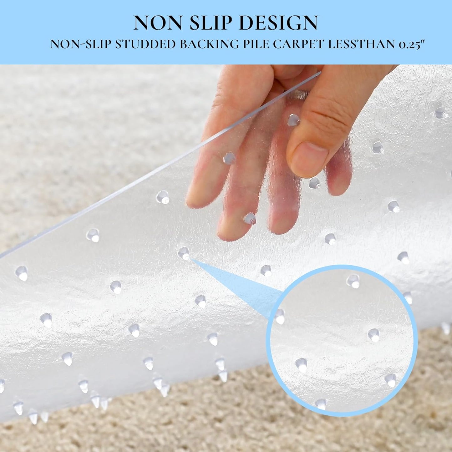 Office Chair Mat for Carpet, 53" x 45" Studded Desk Chair Mat for Low Pile Carpeted Floors, Transparent Carpet Protector Mat for Office Chairs