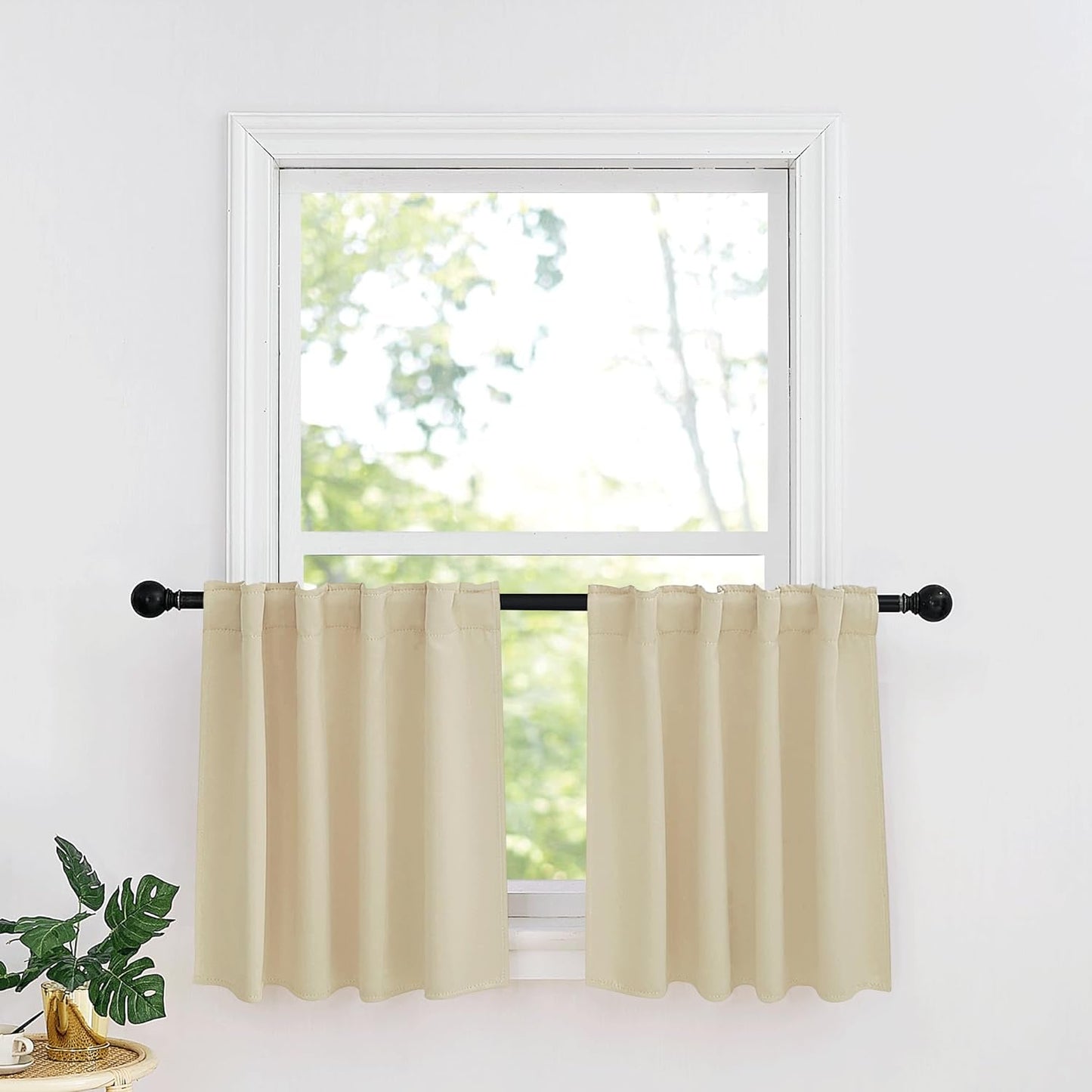 RYB HOME Small Window Curtains - Blackout Insualting Privacy Curtains for Kids Bedroom Kitchen Bathroom Basement Cafe Cabinet Tiers Drapes, 34 Width x 30 Length, 2 Panels, Biscotti Beige