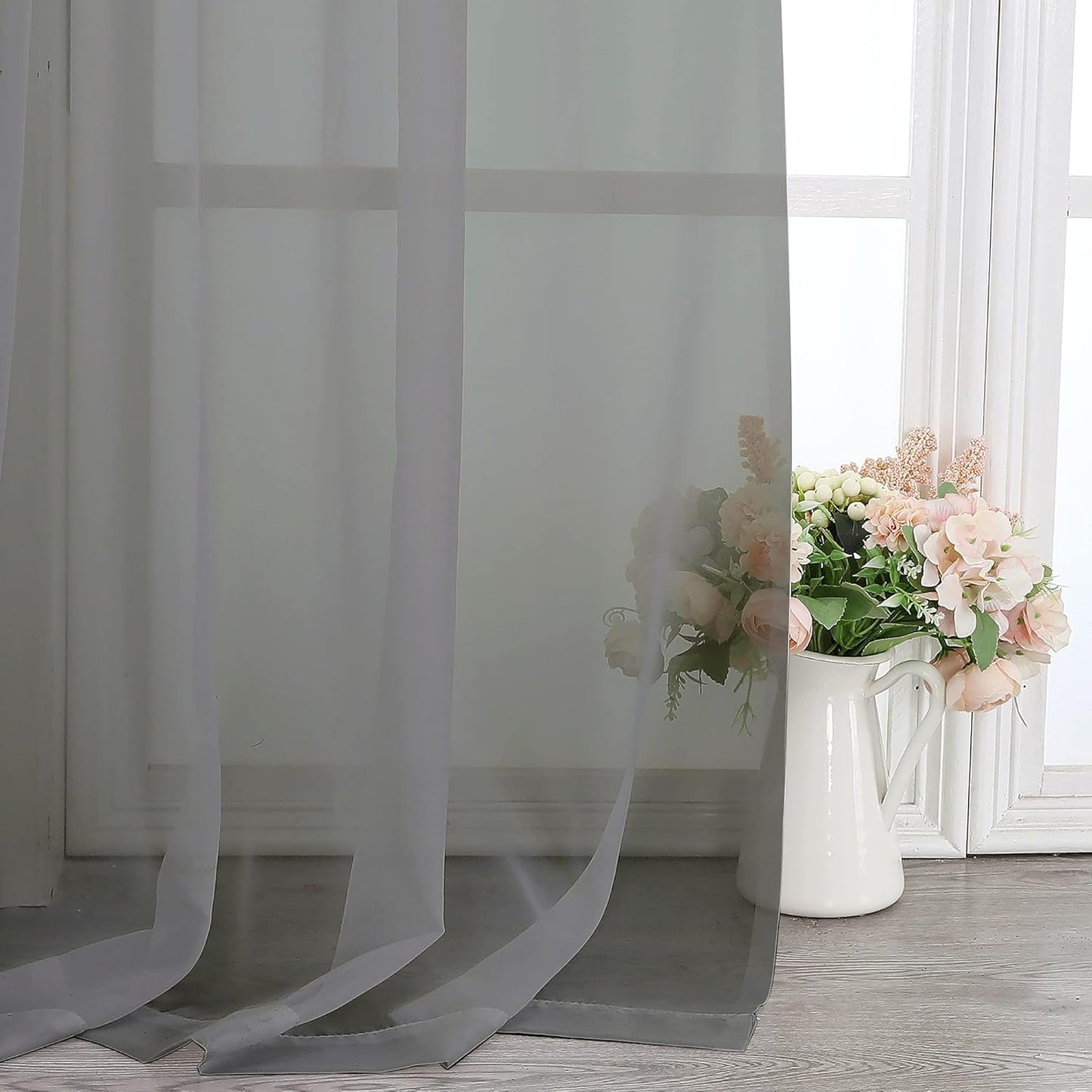 Chyhomenyc Charcoal Grey Sheer Scarf Valances for Windows 216 Inch Extra Long, Window Scarf Drapes Rod Pocket Backdrop for Wedding Arch Draping/Party/Canopy Bed/Living Room, 2PC, 18 Feet Length
