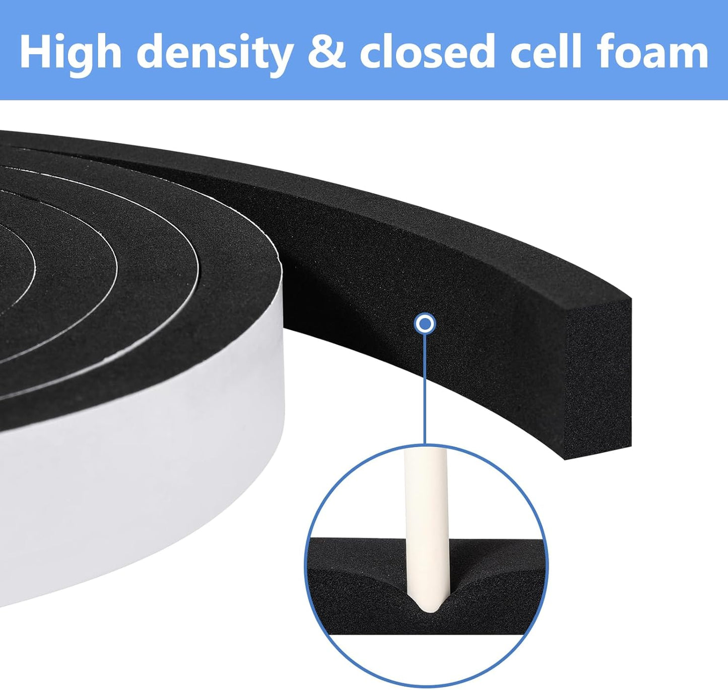 Weather Stripping Door Seal Strip- 2 Inch X 1/4 Inch X 16Feet, Strong Adhesive, Lightproof, Soundproof, Weatherproof Foam Tape Insulation for Sliding Door, Front Door Frame, Windows- Black